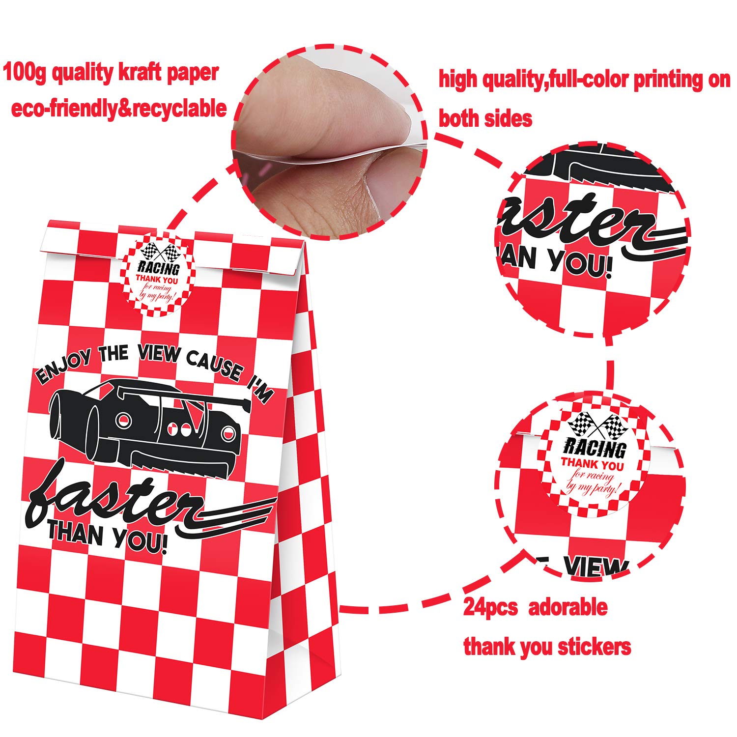 24 Pack Race Car Party Favor Bags with Stickers - Race Car Themed Goodie Bags for Birthday Parties, Baby Showers & Kids Events - Perfect for Treats, Candy & Small Gifts