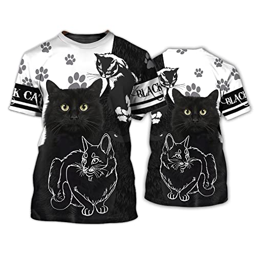 Stylish Black Cat Graphic T-Shirt for Men & Women - Cute Paw Print Design, Perfect Gift for Pet Lovers & Kitten Owners | Casual Wear, Animal Theme Outfits, Gifts for Cat Enthusiasts