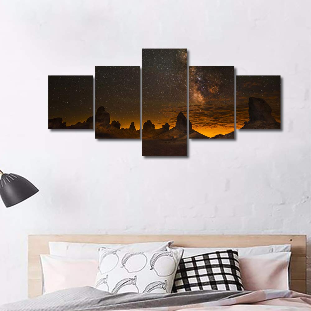 TUMOVO 5-Piece Framed Canvas Wall Art Set - California Night Sky with Stars, Rocks & Galaxy - Ready to Hang Living Room, Bedroom & Office Decor - Perfect for Modern Home & Workspace Aesthetics