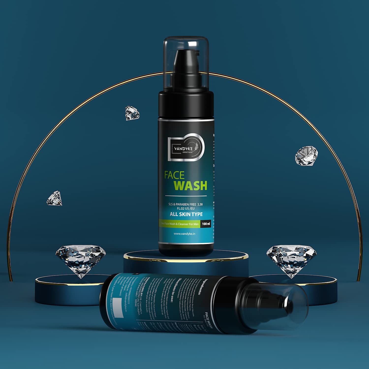 Vandyke Ocean Gel Face Wash for Men - Sulfate & Paraben Free, 100ml | Hydrating & Refreshing Cleanser for Oily & Sensitive Skin | Perfect for Daily Skincare Routine & Travel