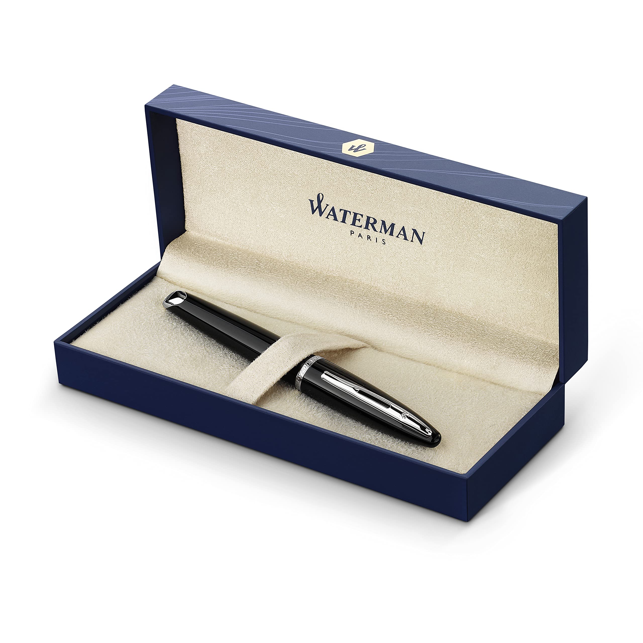 Waterman Duofold Centennial Fountain Pen - Classic Black & Gold Trim, Medium 18K Solid Gold Nib with Converter & Black Ink - Luxury Writing Instrument for Professionals, Collectors & Gift Giving - Perfect for Signatures, Calligraphy & Executive Gifts