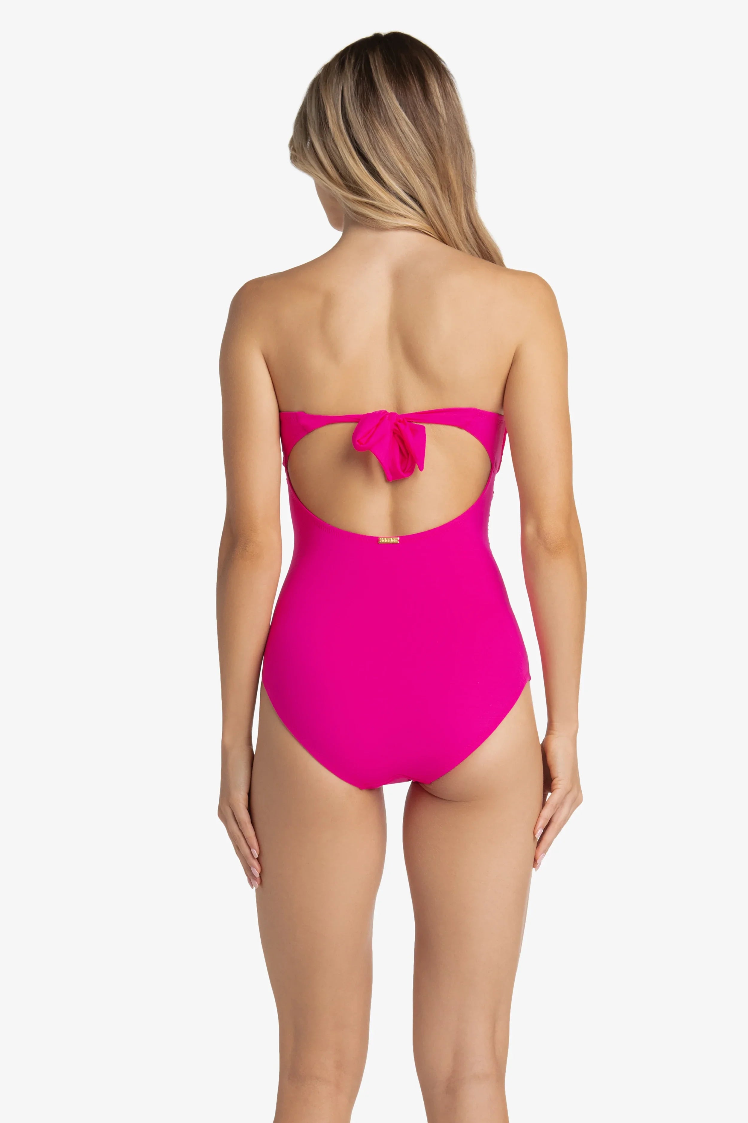 Classic Bandeau One Piece Swimsuit | Textured Lotus Pink Bathing Suit for Women - Perfect for Beach Vacations, Pool Parties & Summer Getaways
