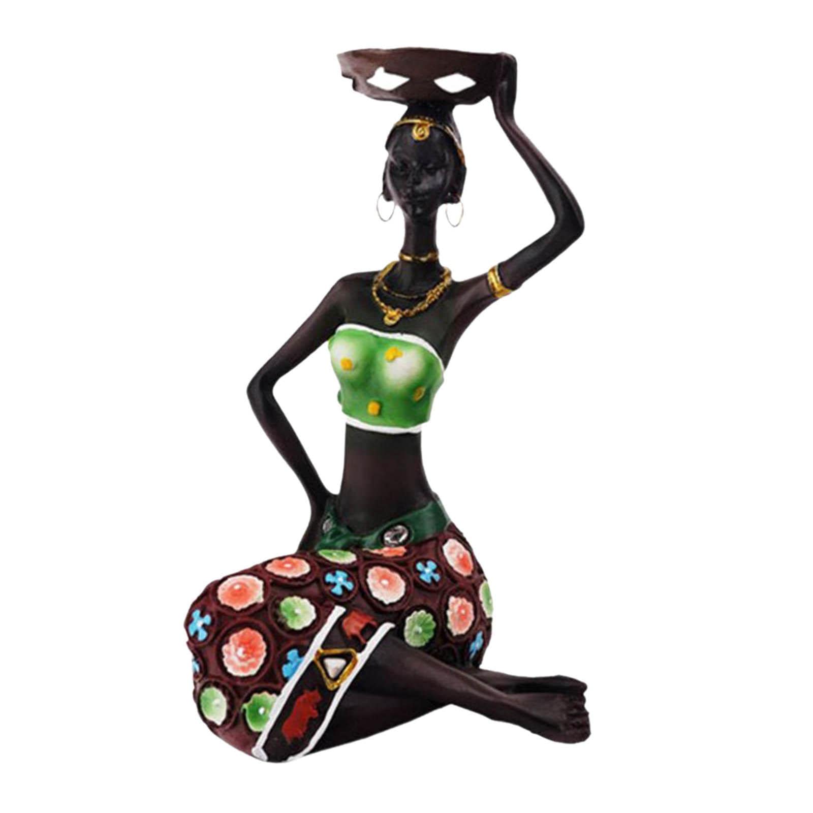 African Women Statues Candle Holders - Handcrafted Resin Tea Light Candelabras for 4cm Votive Candles, Home Decor Collectible for Living Room, Bedside & Hotel Decor (Green) | Perfect for Romantic Dinners, Spa Relaxation & Ethnic-Themed Parties