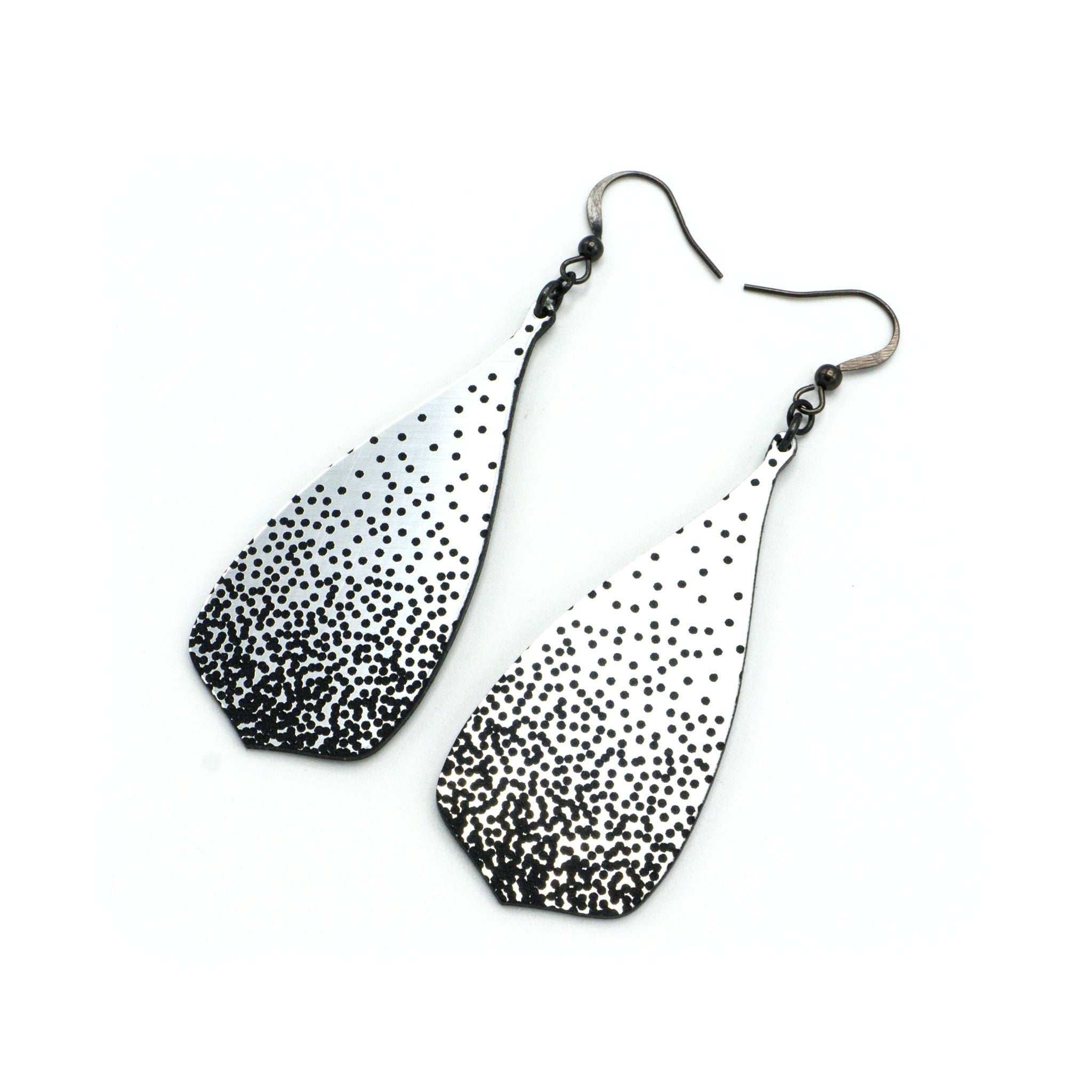 Sparkling Gradient Flared Bevel Drop Acrylic Earrings in Brushed Silver & Black - Perfect for Parties, Weddings, and Everyday Elegance