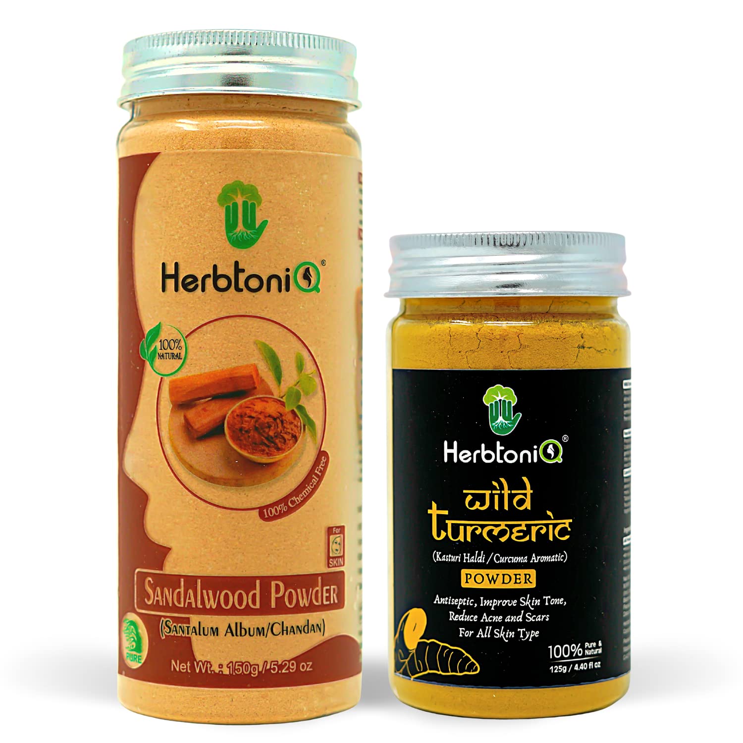 HerbtoniQ 100% Natural Sandalwood Powder & Wild Turmeric (Kasturi Haldi/Curcuma Aromatica) for Face Pack - 275g | Organic Skincare for Glowing Skin, Acne Treatment & Ayurvedic Beauty Rituals