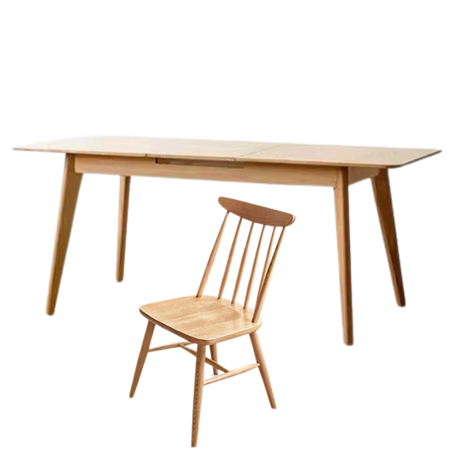 (55.1-66.9)×31.5×30.0 inch / (140-170)×80×76.3 cm / natural wood color / Oak retractable dining table  + 4 chairs