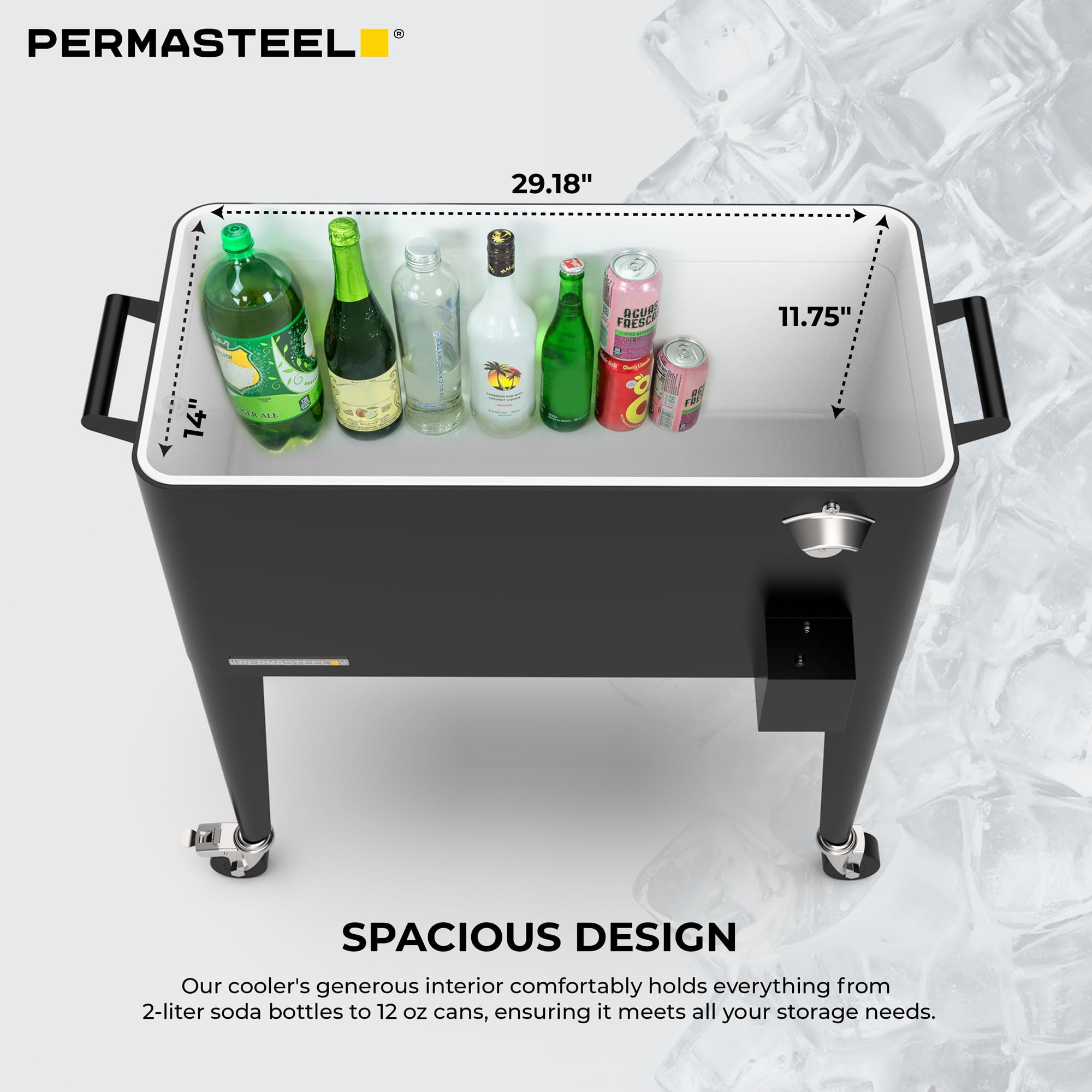 Permasteel 80-QT Classic Outdoor Patio Cooler with Wheels & Handles - Retro Design Beverage Bar Cart for Backyard, Picnics & Tailgating - Perfect for Outdoor Parties, Camping & Beach Trips