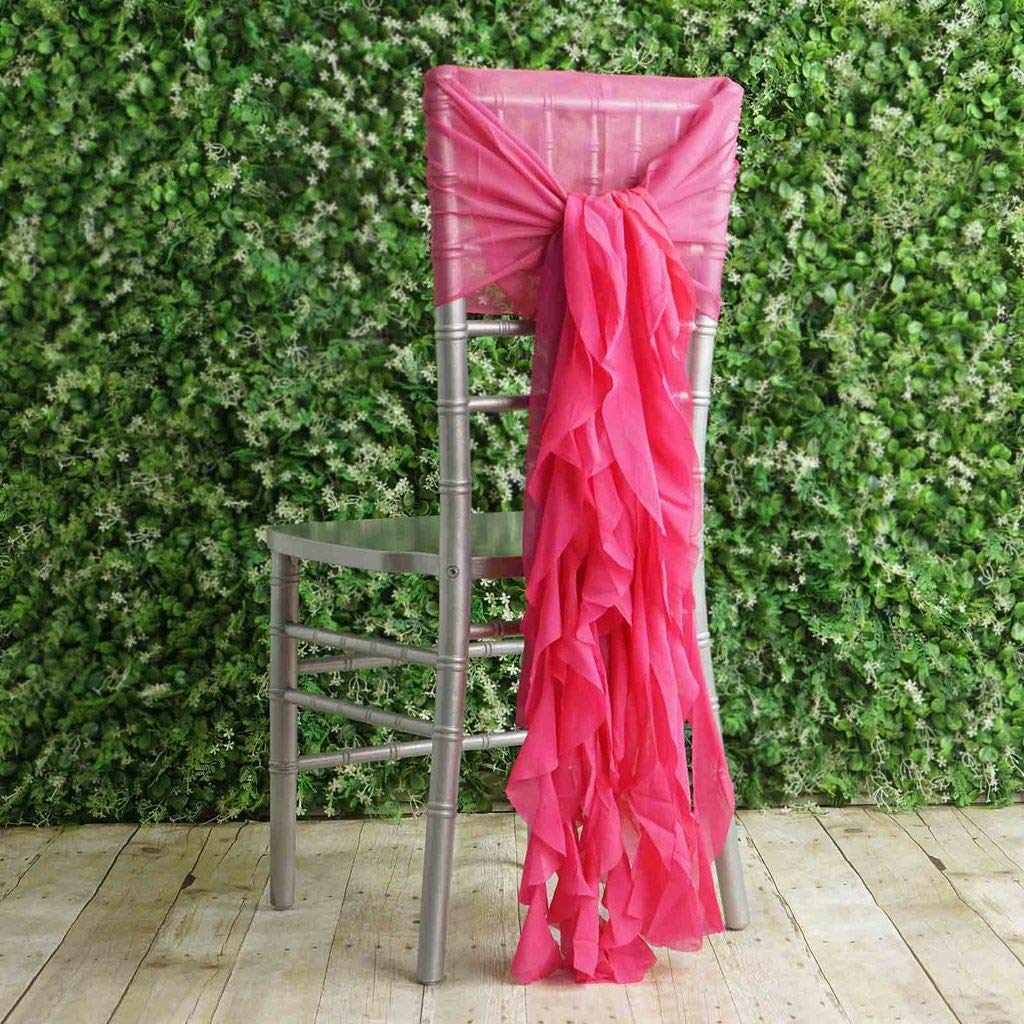 50 Premium Fuchsia Curly Chiffon Chair Covers with Sashes - Elegant Wedding, Party & Reception Decorations for Banquet, Ceremony & Special Events