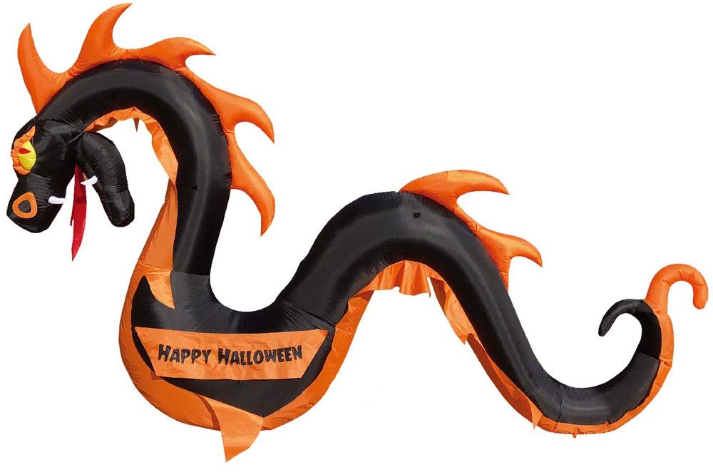 12' Black Inflatable Airblown Serpent Snake Dragon - Halloween Yard Decoration, Outdoor Party Decor, Christmas Lawn Ornament