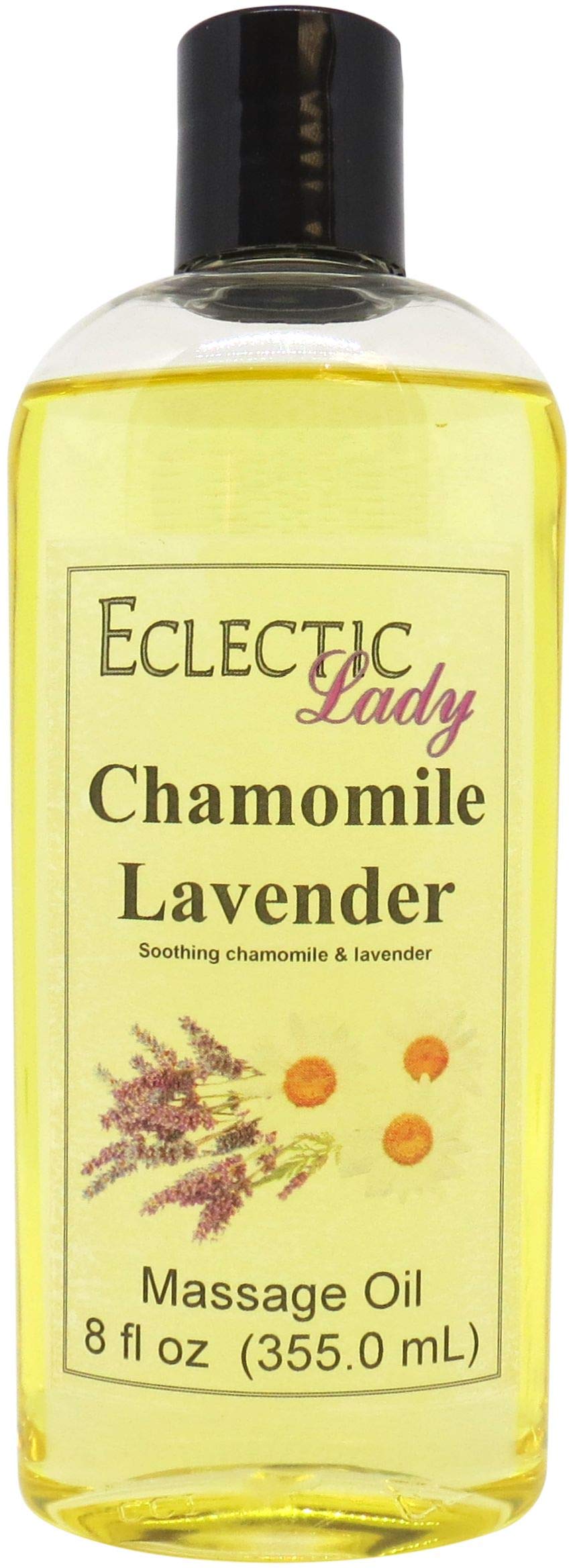 Chamomile Lavender Massage Oil - 8oz with Sweet Almond & Jojoba Oil | Preservative-Free Aromatherapy Relaxation | Perfect for Spa, Couples Massage & Stress Relief