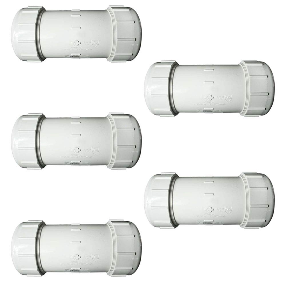 4 Inch PVC Compression Coupling (5-Pack) - Durable Plumbing Fittings for Water & Drainage Pipes - Perfect for Home Repairs, Irrigation Systems & DIY Projects