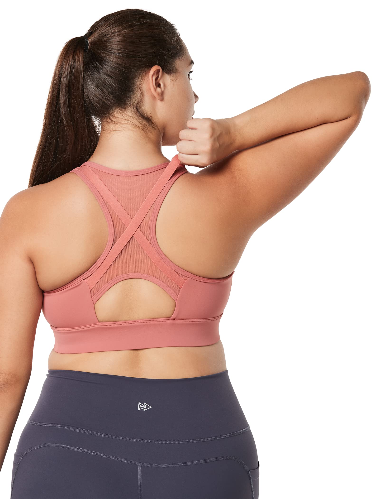 Yvette High Impact Zip Front Sports Bra - Mesh Racerback Workout Bra for Women with Large Breasts - High Support for Running, Gym & High-Intensity Training