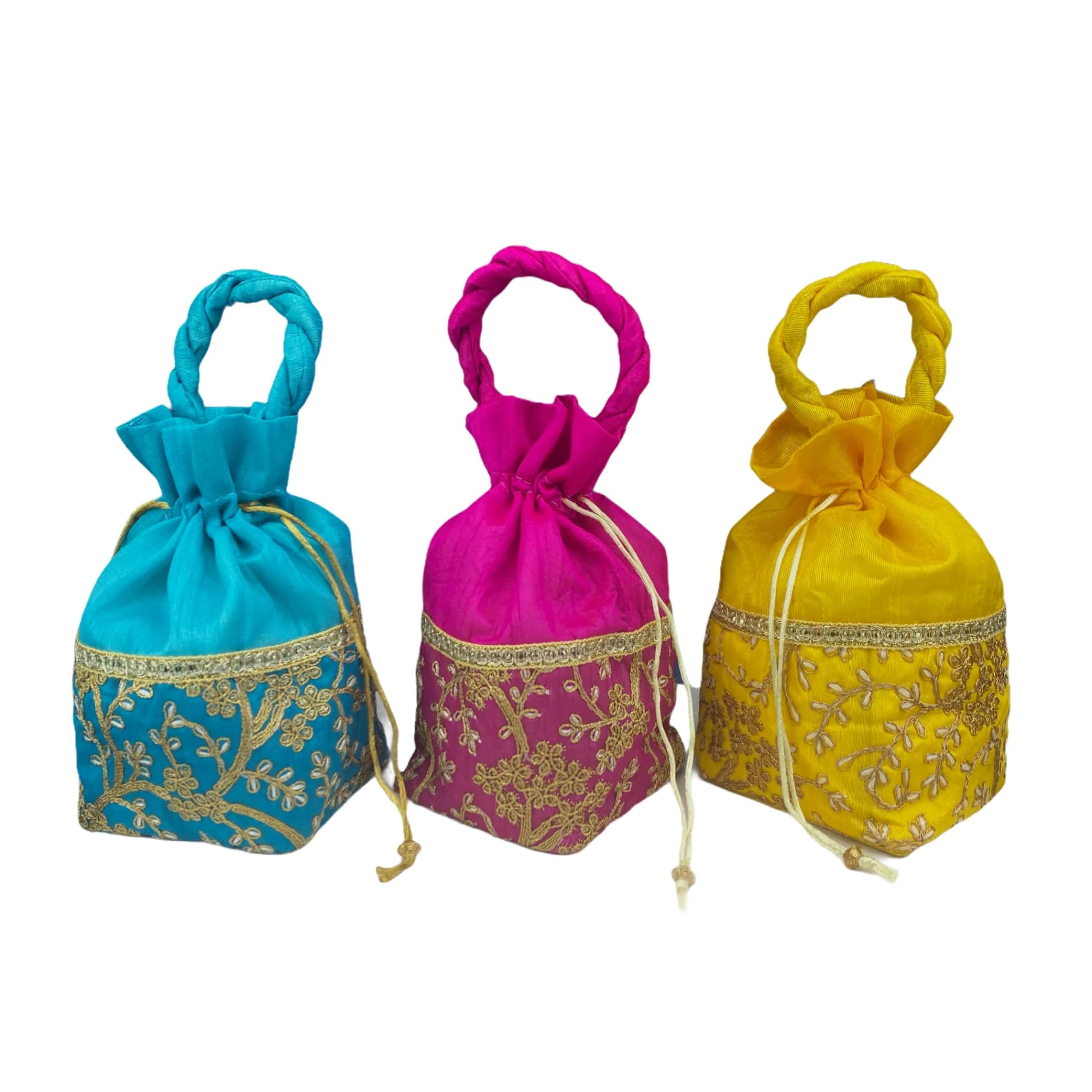 LOVENSPIRE Designer Zari Potli Bags for Women - Indian Ethnic Handcrafted Purse (Pack of 3) for Eid Gifts & Pooja Favors