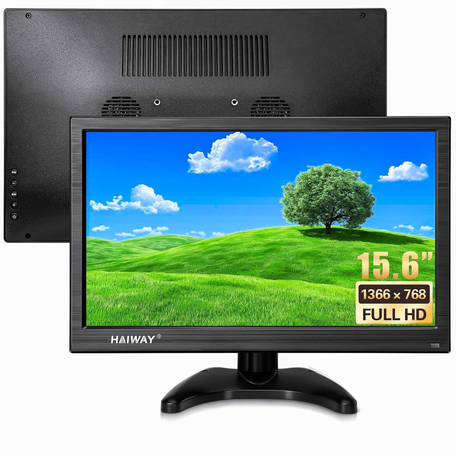 15.6 Inch HD Security Monitor with HDMI/BNC/VGA/AV/USB Ports & Built-in Speakers - 1366x768 Resolution CCTV Display for PC, Laptop, Home Office & Warehouse Surveillance