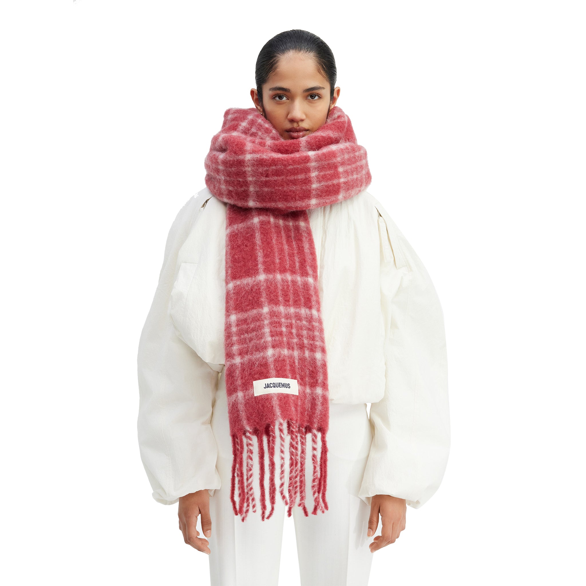 Jacquemus L'echarpe Carro Checked Red Scarf - Stylish Plaid Wool Scarf for Women & Men - Perfect for Winter Fashion, Outdoor Activities & Gift Giving
