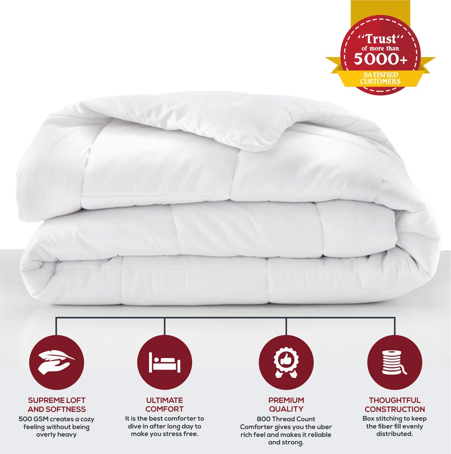 100% Organic Cotton Comforter - GOTS Certified Luxury Quilted Bedding, 500 GSM & 800 TC - Ultra Soft All-Season Warm Fluffy Comforter for Full/Queen Size Beds (Gold) - Perfect for Cozy Bedrooms, Guest Rooms & Luxury Hotels