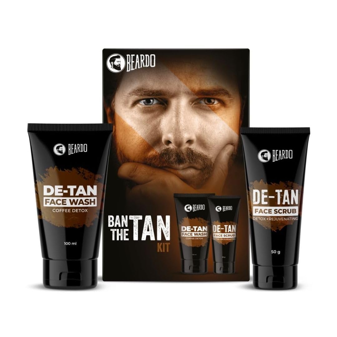 Beardo Ban the Tan Kit for Men - Detan Face Wash with Coffee Extracts & Vitamin E, Exfoliating Face Scrub - Premium Grooming Gift Set for Boyfriend, Husband | Valentine's Day, Birthday, Anniversary Present | Perfect for Daily Skincare Routine & Special Occasions