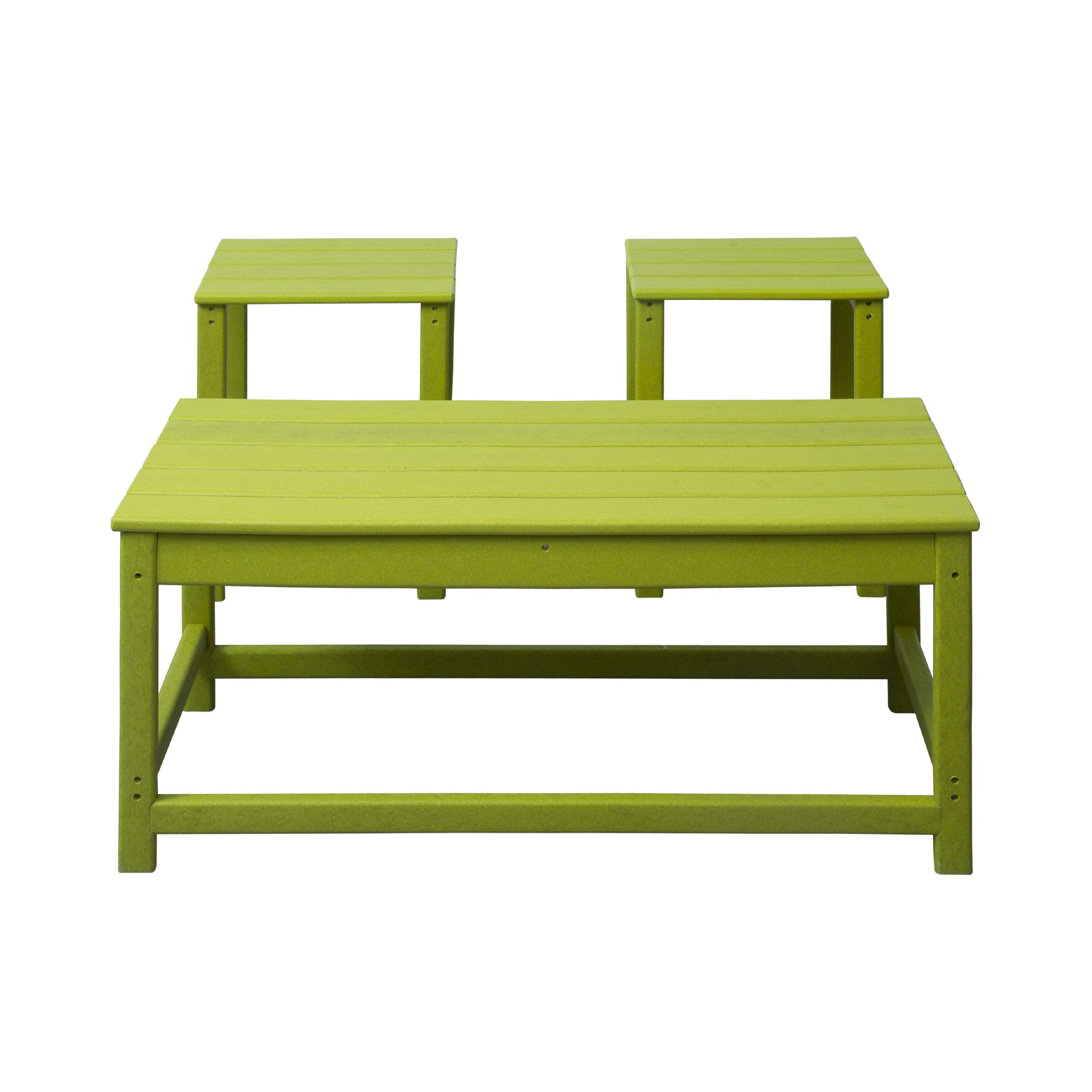 WestinTrends Malibu 3-Piece Outdoor Patio Furniture Set - All-Weather Poly Lumber Adirondack Coffee Table & 2 Side Tables in Lime Green - Perfect for Poolside, Garden, Deck or Backyard Relaxation