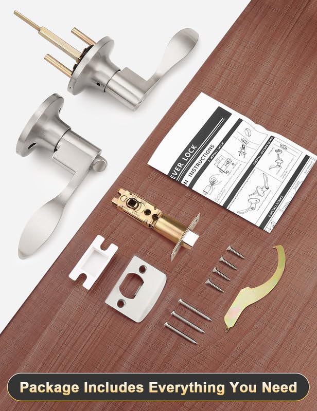 Mengico 10 Pack Satin Nickel Privacy Door Lever - Modern Interior Door Knobs & Locks for Bedroom, Bathroom & Closet - Heavy Duty Reversible Wave Lever Handle for Home, Office & Commercial Use