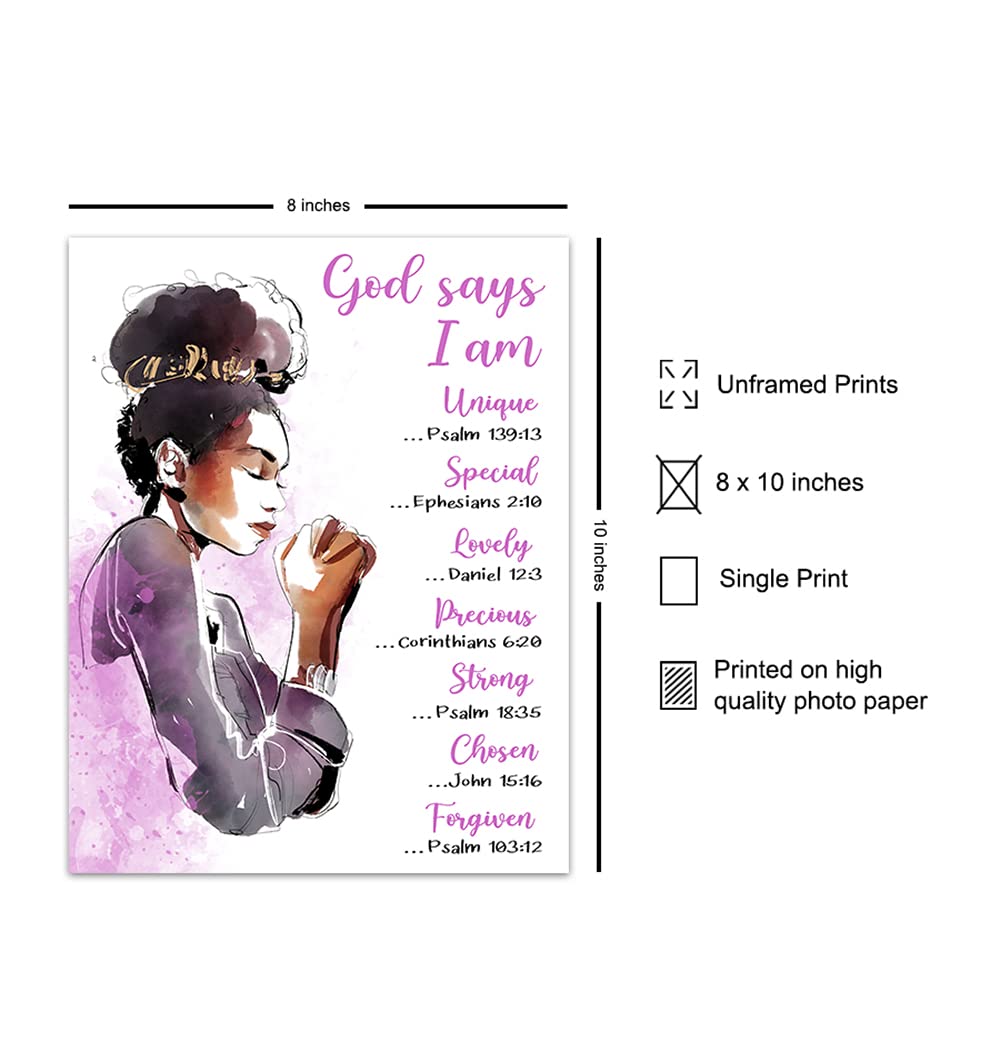 Inspirational African American Women Bible Verse Wall Art - Motivational Christian Decor Poster for Black Girls & Teens - Religious Scripture Encouragement Gift for Bedroom, Living Room, Dorm, Office