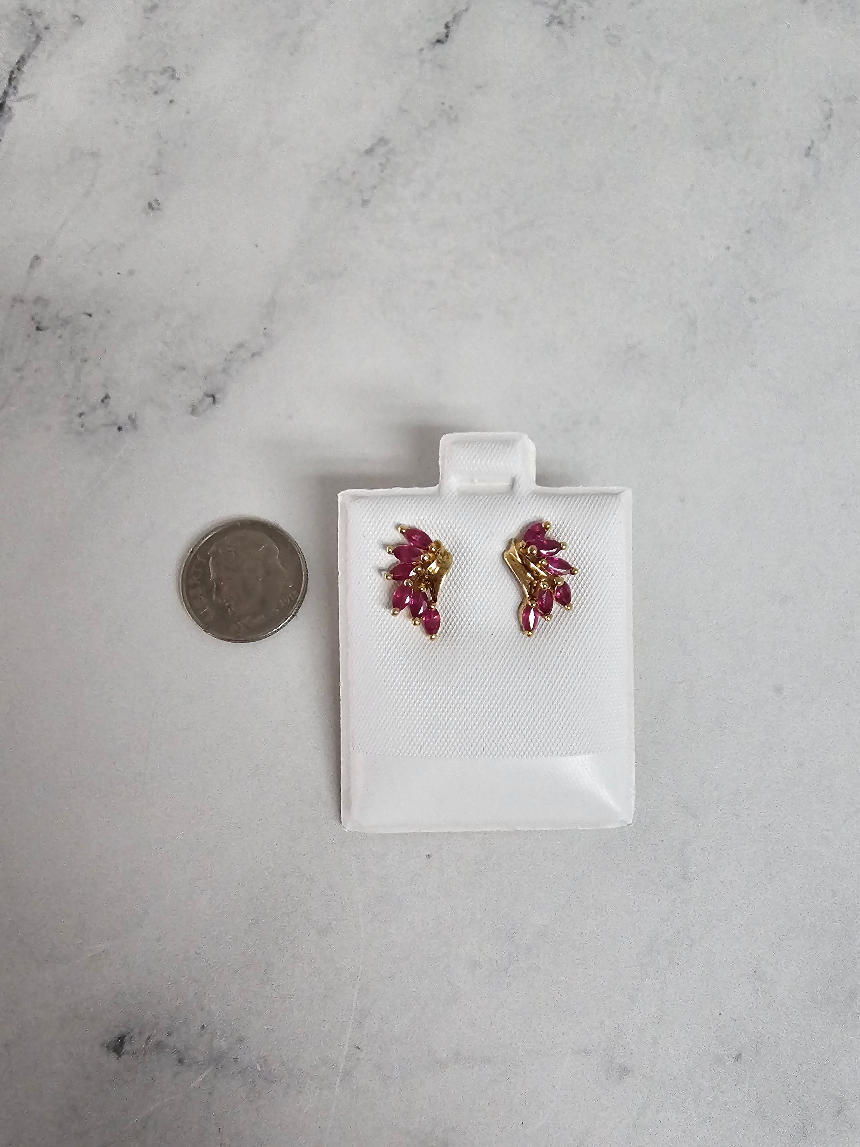 14K Yellow Gold Ruby Marquise Cluster Earrings for Women - Elegant Dangle Earrings for Parties, Weddings & Special Occasions