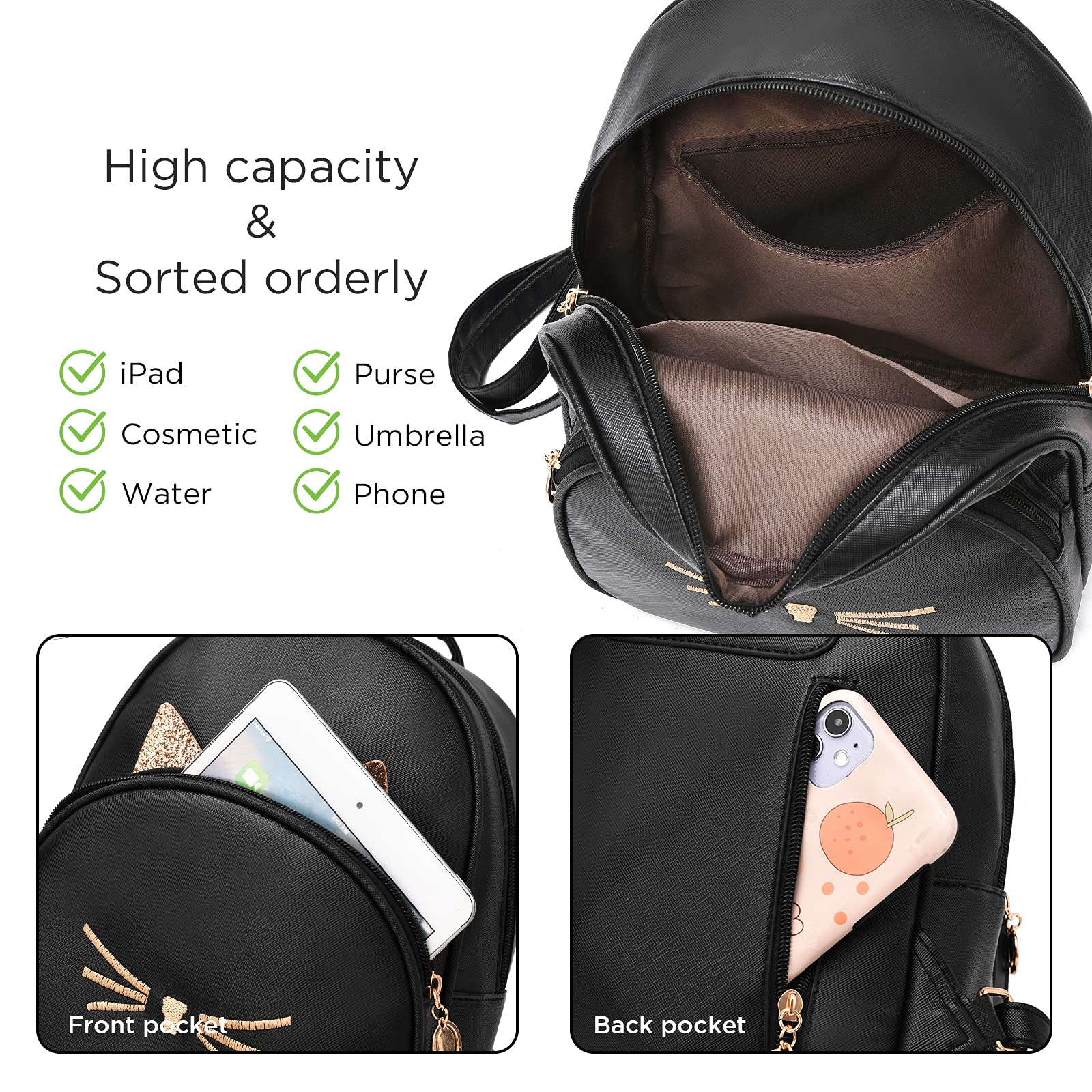 Women's Mini PU Leather Backpack with Cat Print - Stylish Shoulder Purse for Daily Use