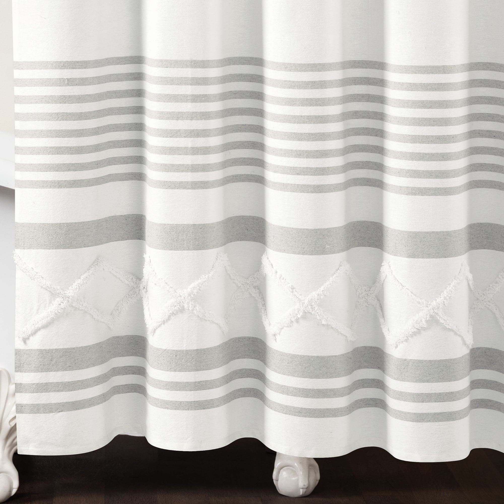 Eco-Friendly Urban Diamond Stripe Woven Tufted Shower Curtain - Waterproof Bathroom Decor for Modern Homes | Perfect for Small Bathrooms & Spa-Like Retreats