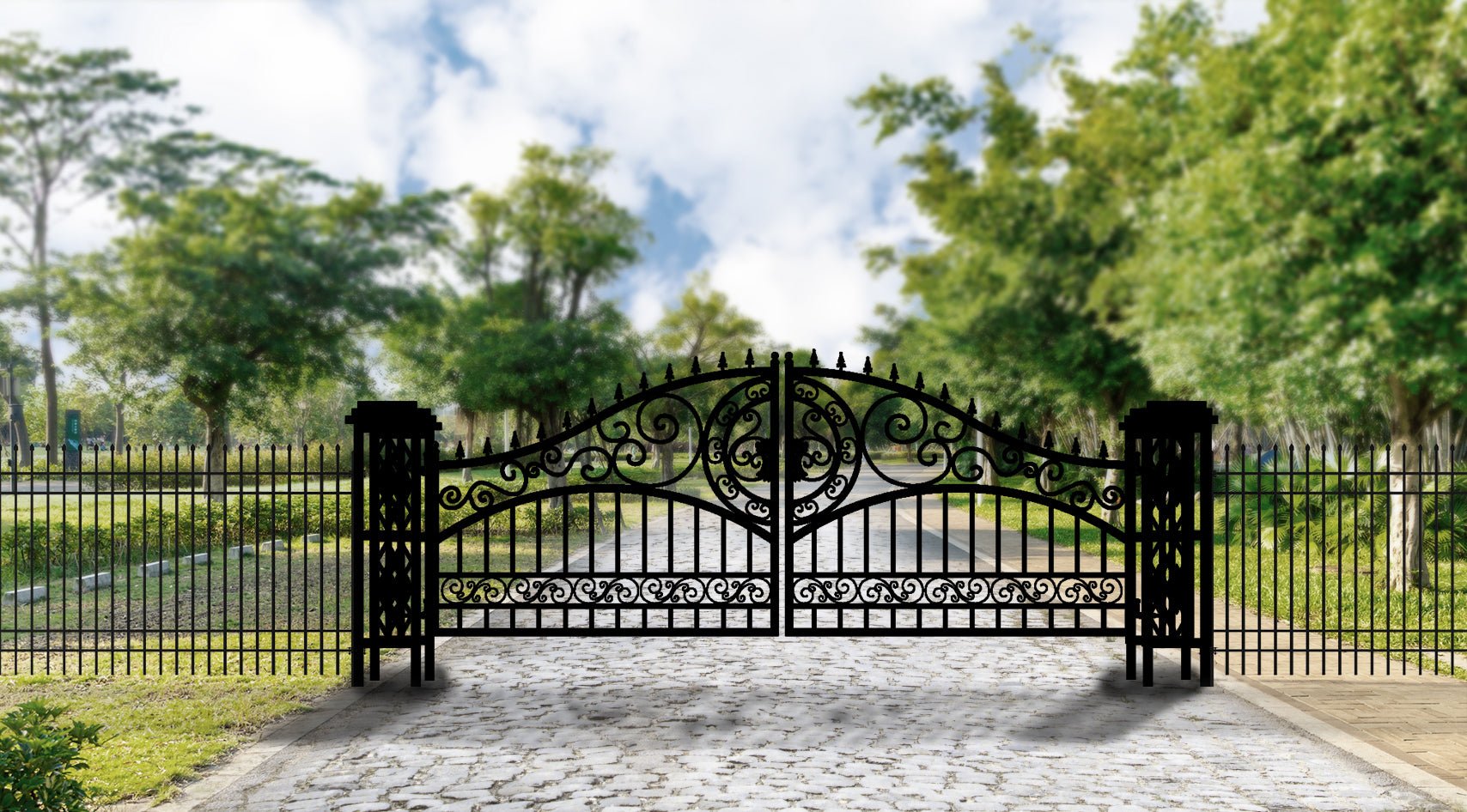 20 FT Bi-Parting Wrought Iron Farm Gate - Heavy Duty Driveway Entrance for Rural Properties | Perfect for Farms, Ranches & Estate Security