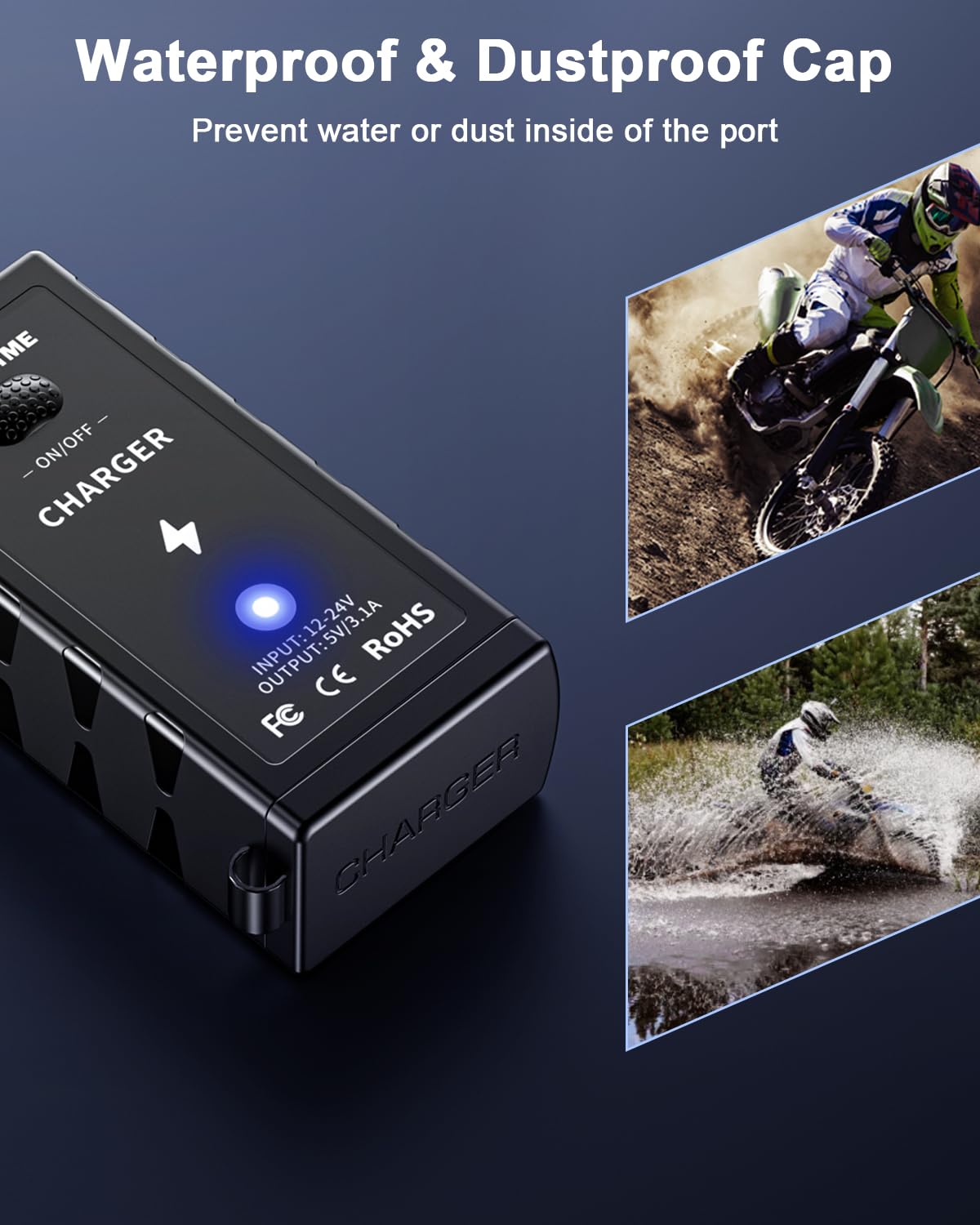 Motorcycle Phone Charger 3.1A Dual USB with Switch - Waterproof ATV Accessory for Phones & GPS