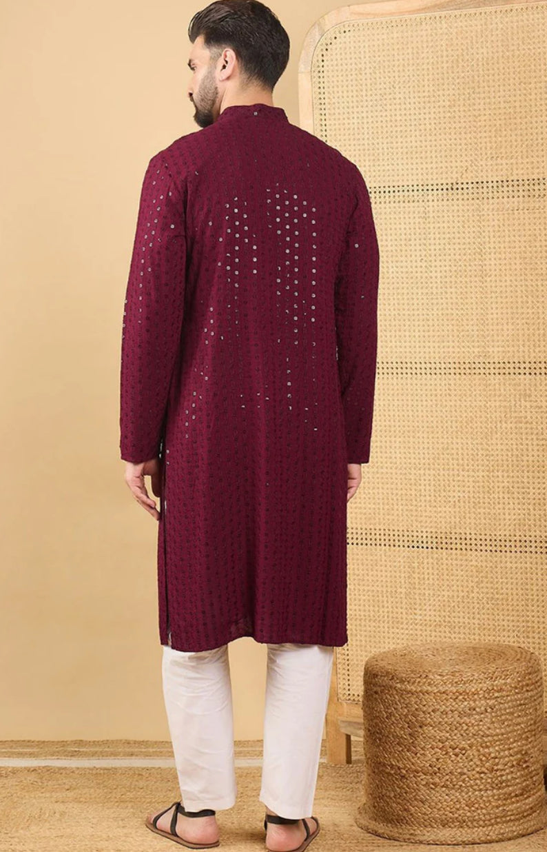 Stylish Chikankari Kurta for Men | Traditional Indian Embroidered Tunic | Perfect for Festivals, Weddings & Casual Wear
