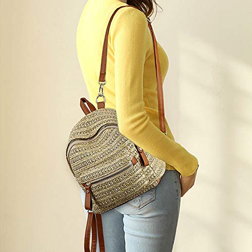 ZLM Handwoven Straw Backpack for Women - Bohemian Beach Purse for Casual Holidays