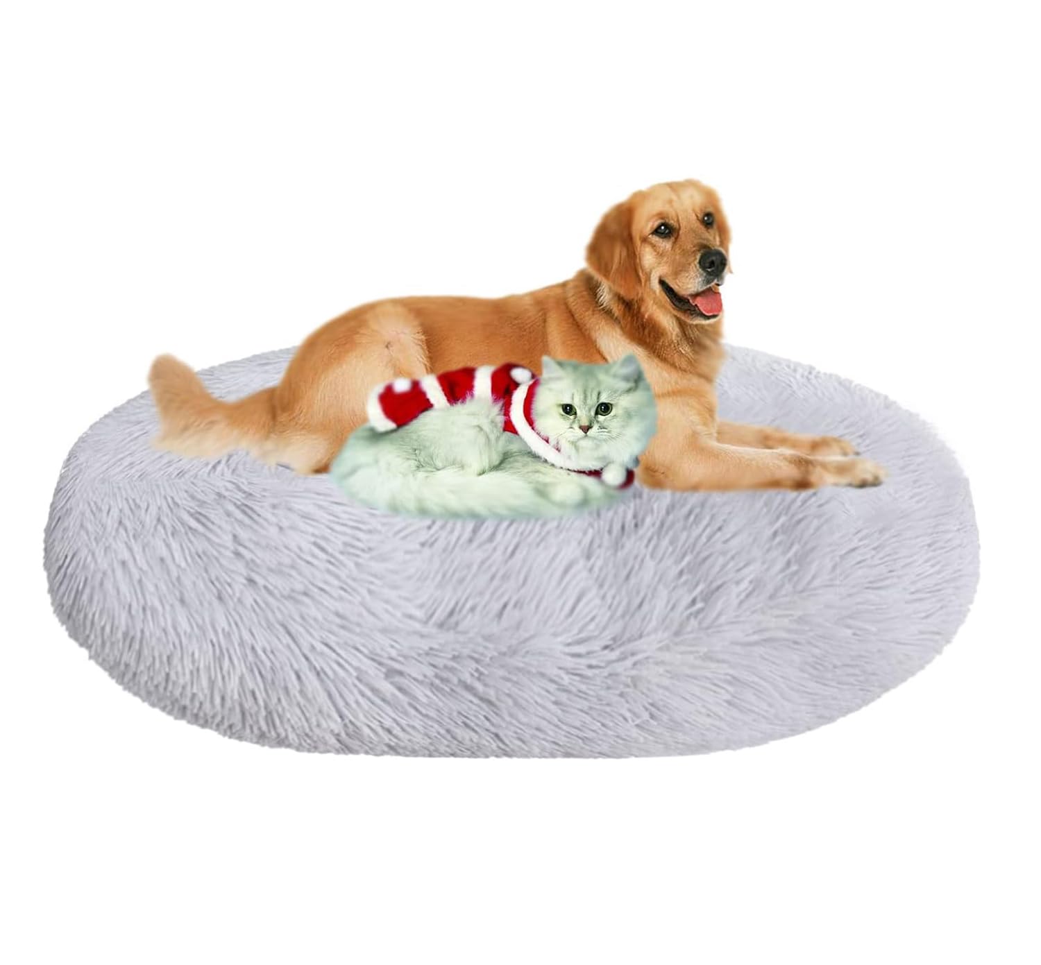 Premium Round Donut Dog Bed & Cat Bed - Ultra Soft, Washable, Removable Cover with Zipper - Light Grey 5XL (47IN/120cm) - Perfect for Pets' Comfort & Warmth in Living Room, Bedroom, or Crate