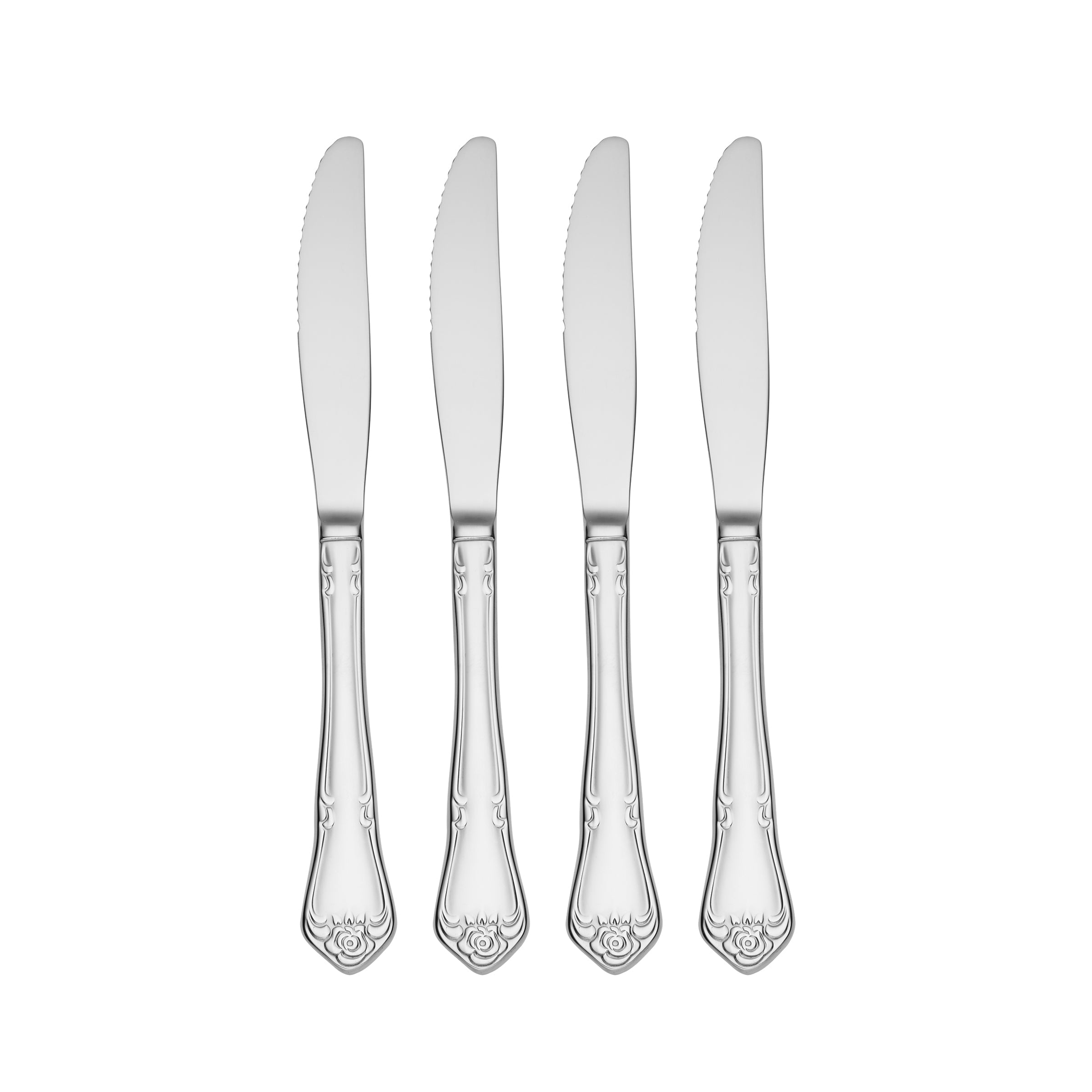 Premium True Rose Dinner Knife Set of 4 - Stainless Steel Cutlery for Formal Dining, Wedding Gifts & Elegant Table Settings