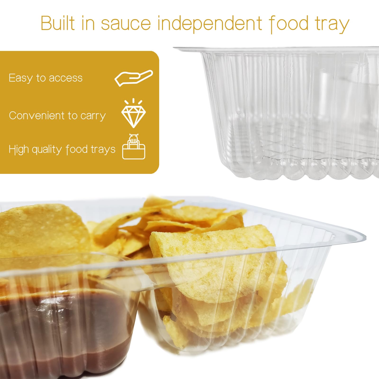 50-Pack Disposable 12oz Plastic Nacho Trays with Chip & Dip Compartments - 6x5 Inch Clear Snack Containers for Parties, Movie Nights, Kids Snacks & Game Day Gatherings (50 Count)