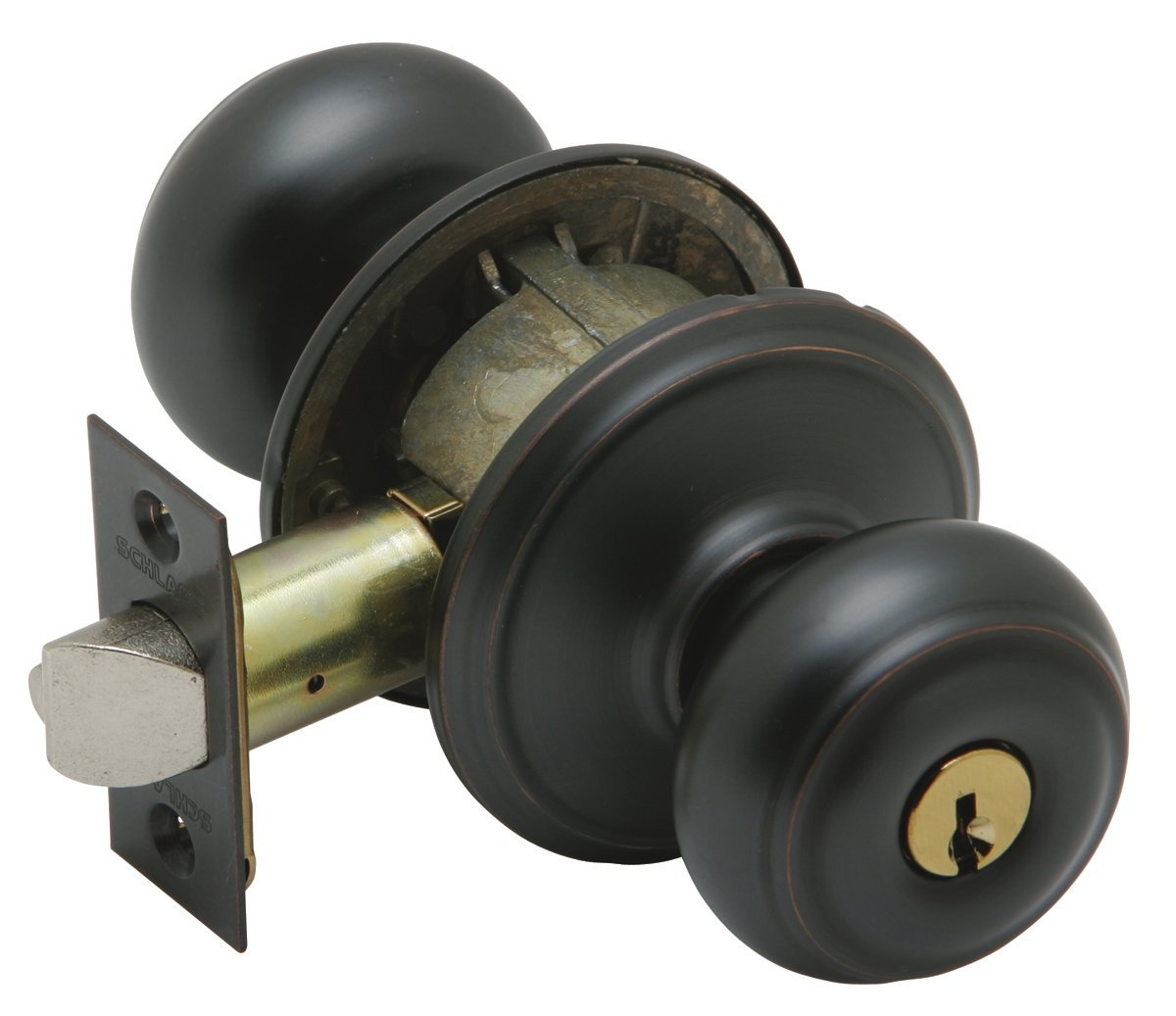 Schlage F51GEO716 Georgian Entry Lockset - Bronze Deadbolt & Door Knob Set for Home Security | Front Door, Back Door & Apartment Installation