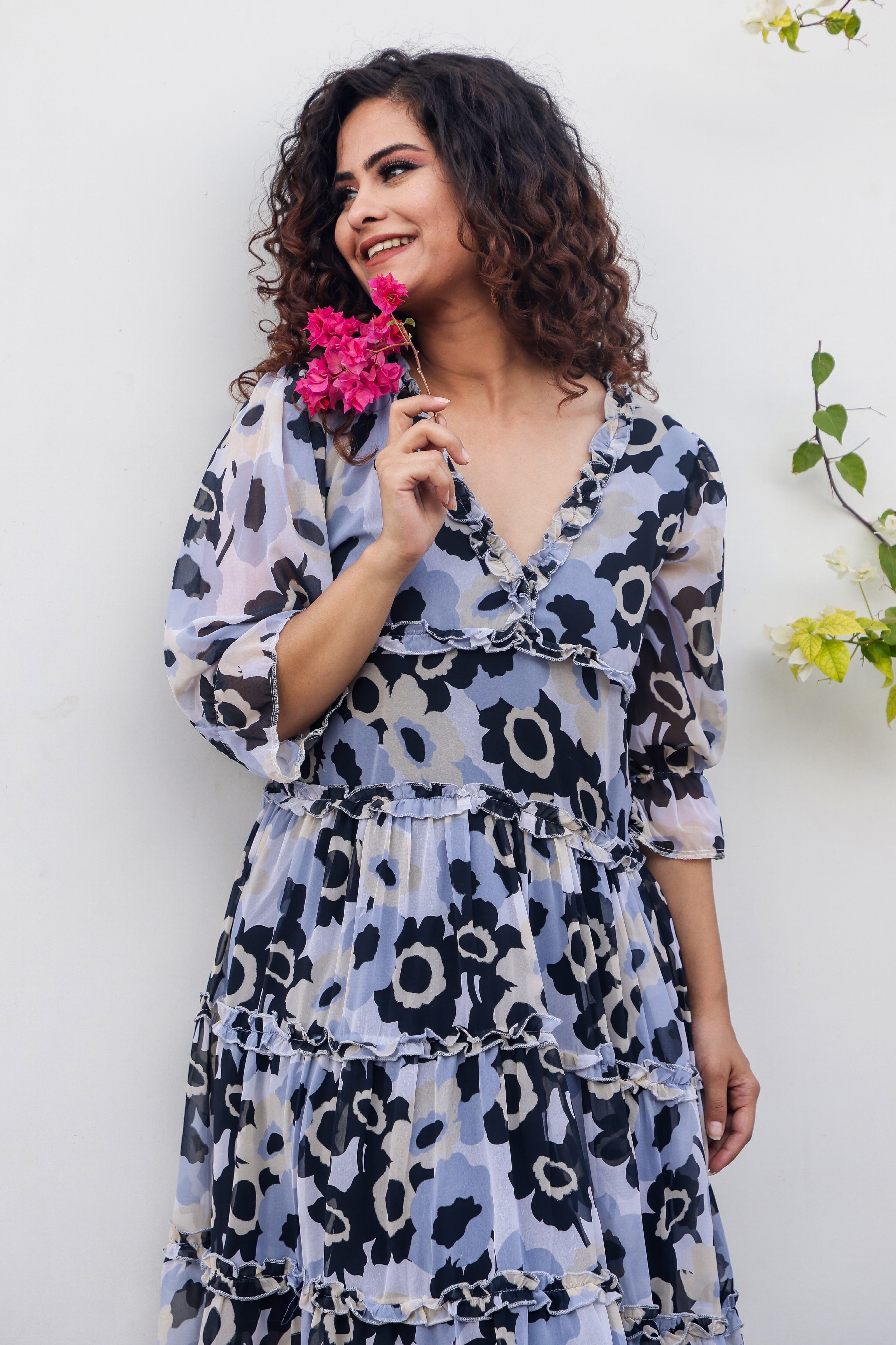 Elegant Grey Floral Print Maxi Dress for Women - Summer Beach Party, Wedding Guest & Vacation Outfit