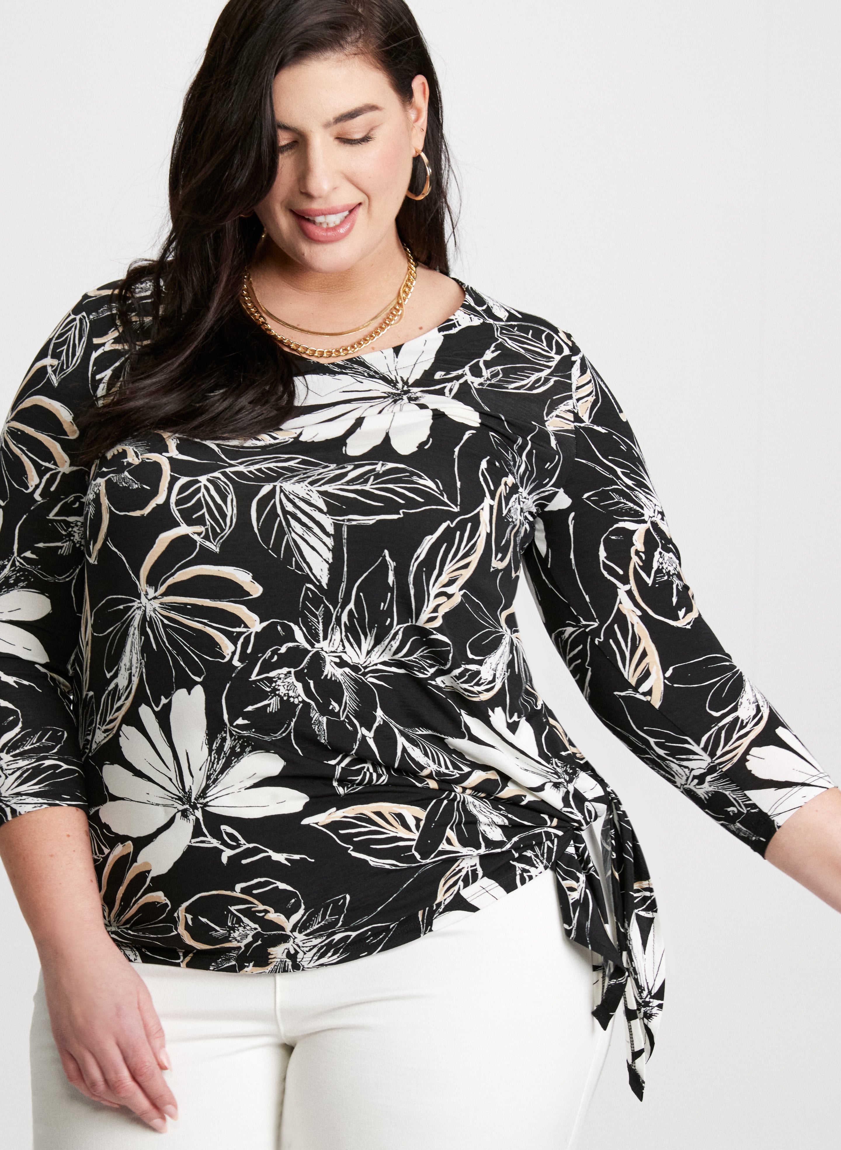 Floral Print Tie Hem Blouse - Women's Fashion Tops for Casual Outings & Summer Wear