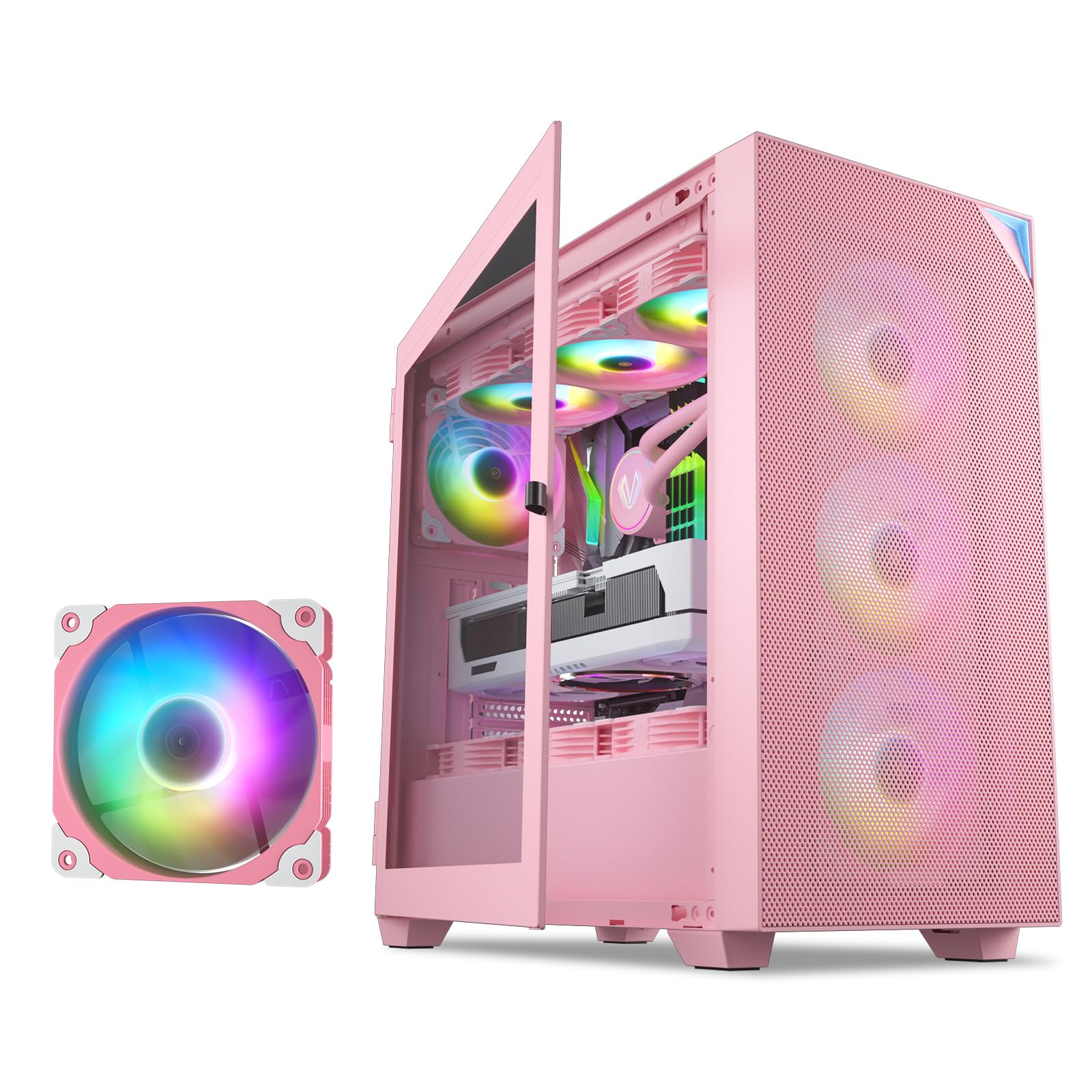 VETROO AL800 Full Tower PC Case - Pink | ARGB & PWM Fans, Tempered Glass, E-ATX/ATX Support | Custom Gaming & Workstation Builds for 40 Series GPUs | Perfect for High-Performance Gaming, Streaming & Content Creation