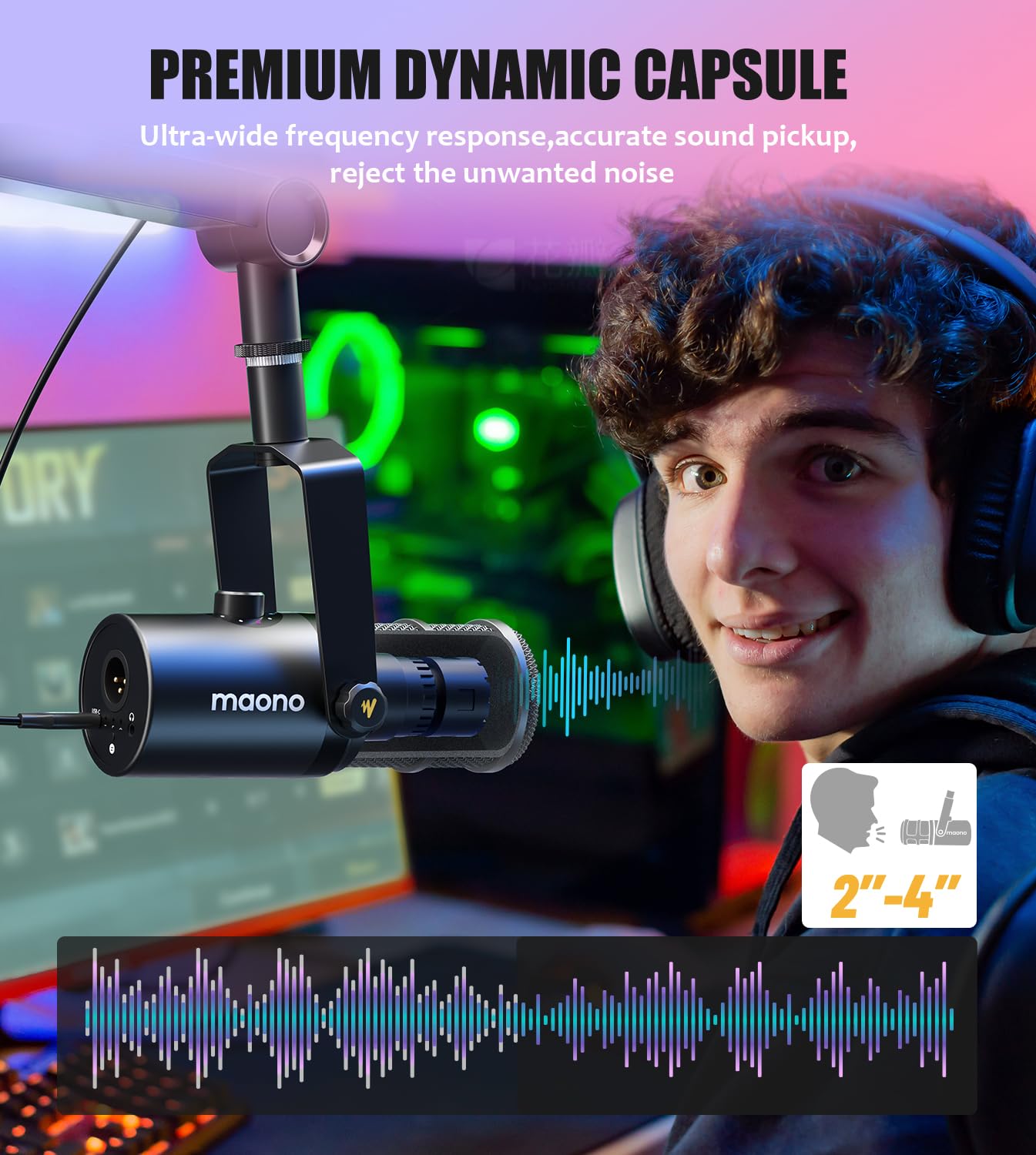 MAONO PD400X Professional USB/XLR Dynamic Microphone with EQ Control, Tap-to-Mute & Headphone Monitoring - Studio Quality Podcast Mic for Recording, Streaming, Gaming & Voice Overs - Perfect for Home Studios & Content Creators