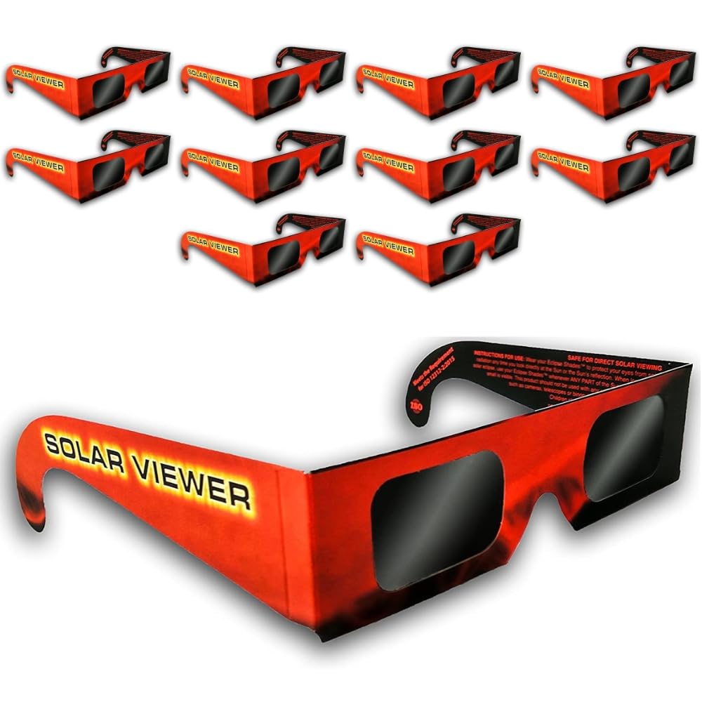 Solar Eclipse Glasses (10 Pack) - CE & ISO Certified Safe Viewing Glasses for Sun, Solar Events & Astronomy Observation - Perfect for Eclipses, Stargazing & Outdoor Activities