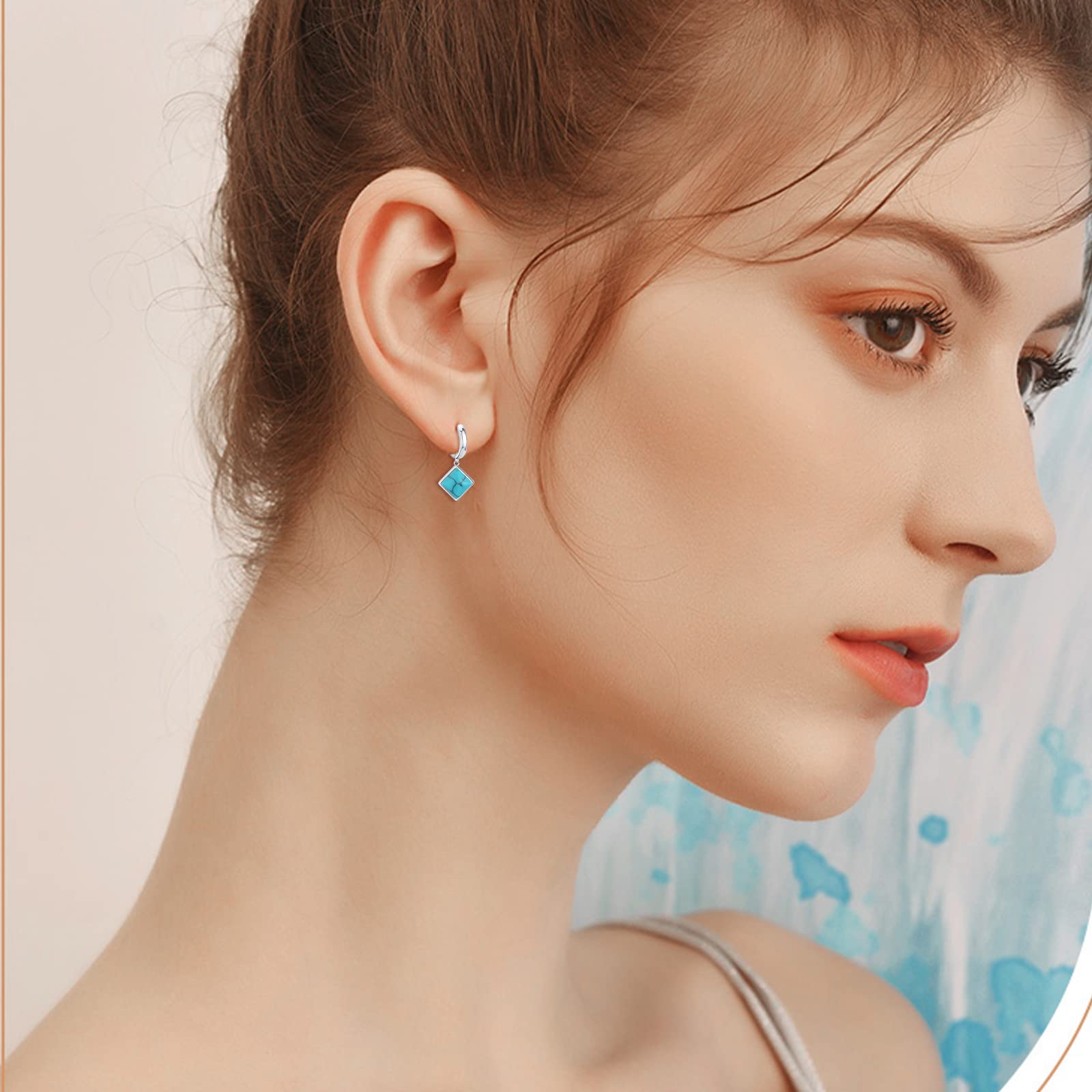 Turquoise Dangle Earrings for Women - S925 Sterling Silver Rectangle Leverback Gemstone Jewelry | Boho Chic Accessories for Parties, Weddings & Everyday Wear