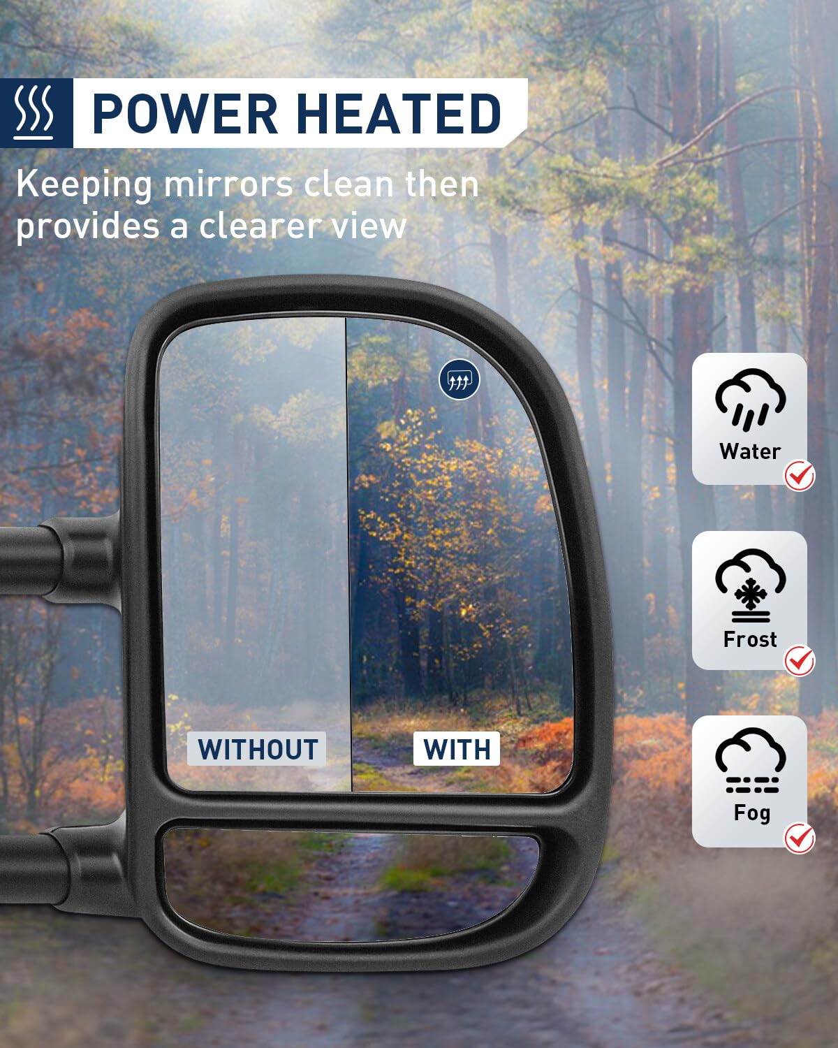 ECCPP Power Heated Telescopic Textured Black Towing Side Mirrors - Compatible with Ford F250 F350 1999-2007 Models - Replacement Pair for Enhanced Visibility & Safety During Towing, Off-Roading & Night Driving