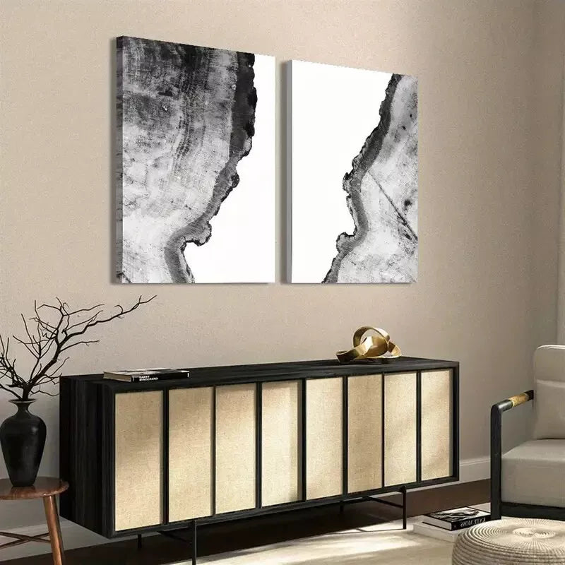 2pcs Modern Nordic Tree Rings Abstract Canvas Wall Art - Elegant Black & White Framed Print 50x75cm | High Quality 100% Australian Made | Ready to Hang | Perfect for Living Room, Bedroom & Office Decor