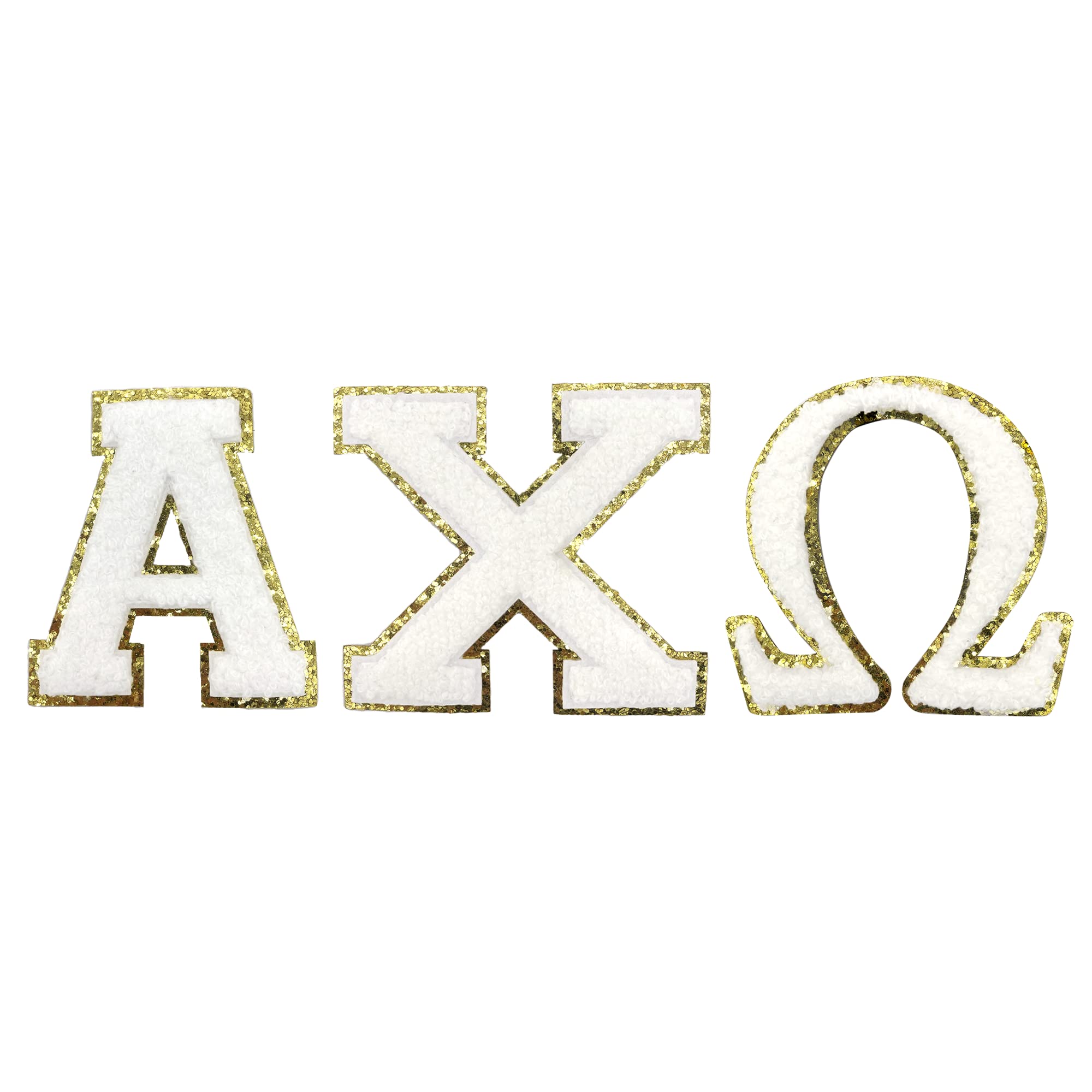 Alpha Chi Omega Greek Letter Iron-On Chenille Patches Set - Perfect for Sorority Jackets, Bags & DIY Crafts