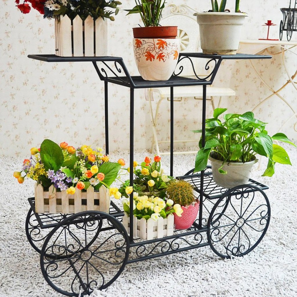 **Black Wrought Iron Multi-Tier Flower Stand - 60kg Heavy Duty Plant Holder for Spider Plants, Succulents, Orchids - Indoor & Outdoor Balcony, Floor, Hanging Decor**