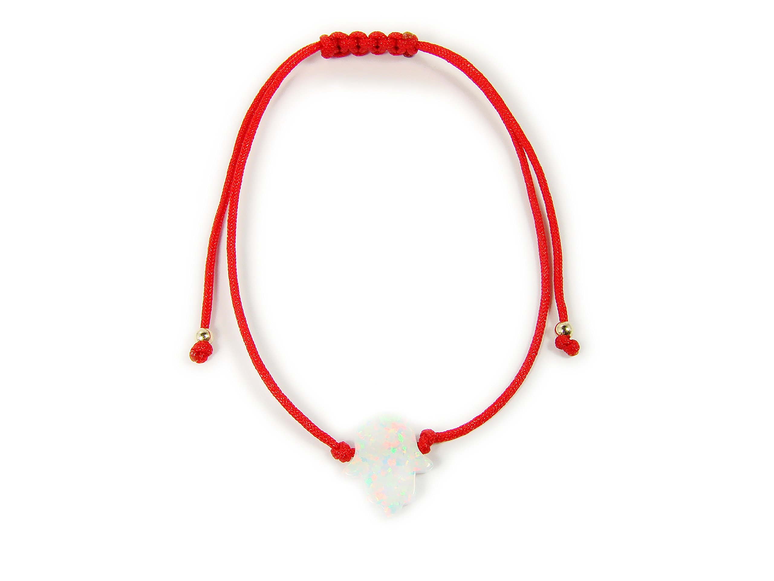 White Opal Hamsa Hand Red Cord String Bracelet - Spiritual Protection & Boho Chic Jewelry for Women