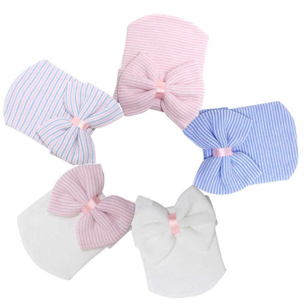Upsmile Baby Turban Head Wrap for Newborn Girls - Soft Cotton Beanie Hat with Bow for Infants 0-24 Months | Perfect for Photography, Baptism, Birthday Parties & Everyday Wear