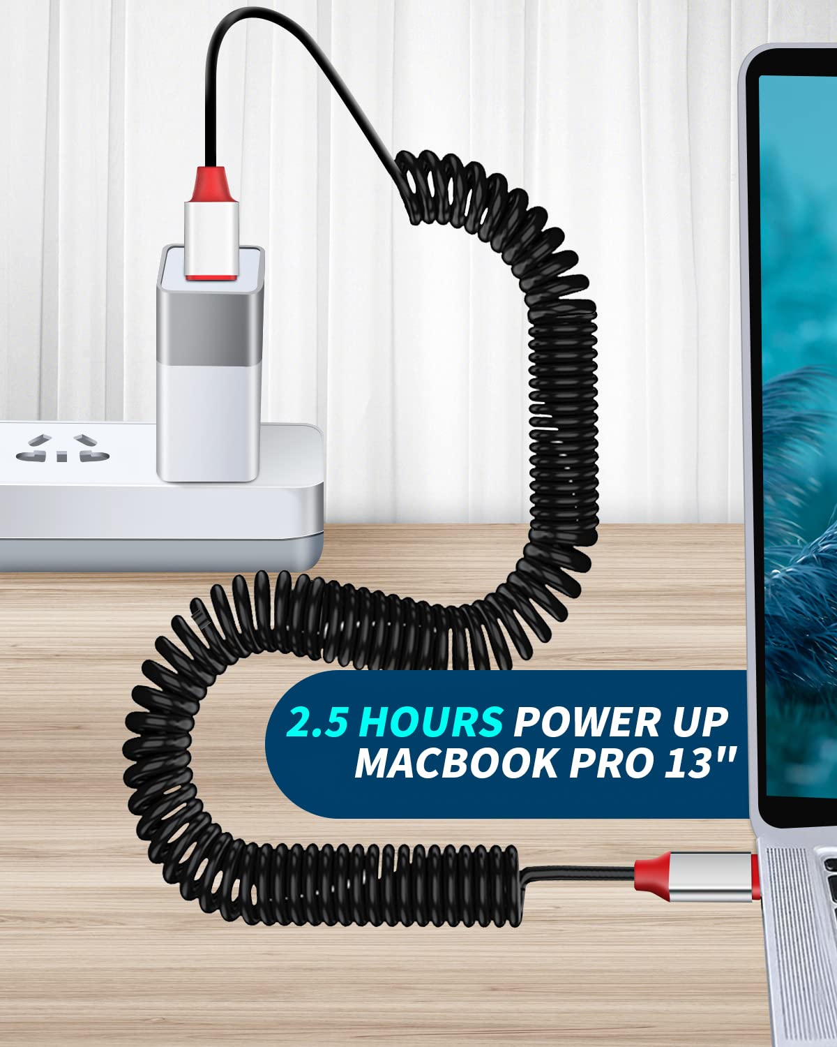 Premium AICase Coiled USB-C to Lightning Cable for Apple CarPlay - Durable Expansion Spring Design, Fast PD Charging Compatible with iPhone 14/13/12/11/X/8 Plus & AirPods Pro - Perfect for Car, Home & Office Use