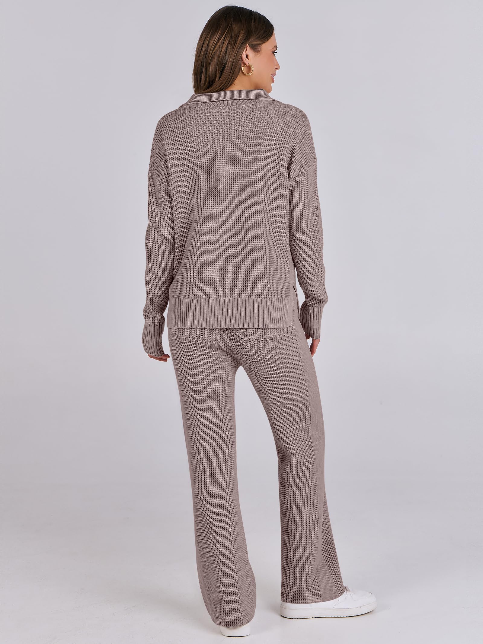 ANRABESS Women's Two Piece Outfits - Waffle Knit Sweater & Wide Leg Pants Lounge Set | Soft Matching Tracksuit for Casual Wear, Loungewear & Home Comfort