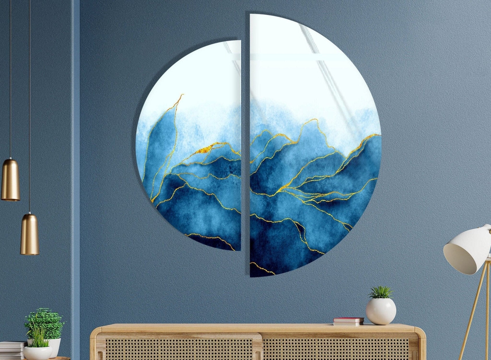 2 Piece Blue Floral Glass Wall Art Set - Elegant Handmade Home Decor for Living Room, Bedroom, or Office - Perfect Gift for Housewarming & Wedding